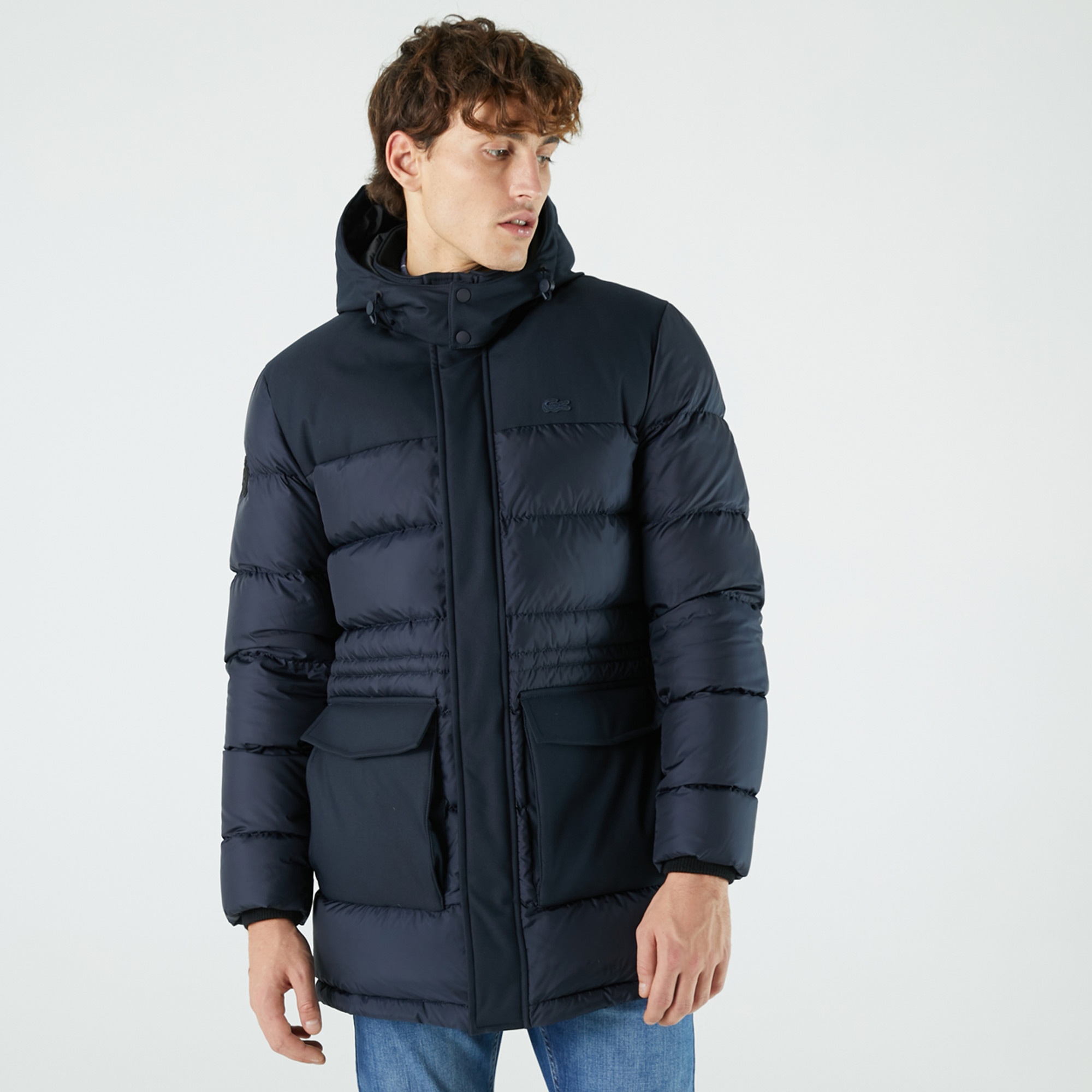 Lacoste Erkek Kapüşonlu Kapitone Lacivert Mont