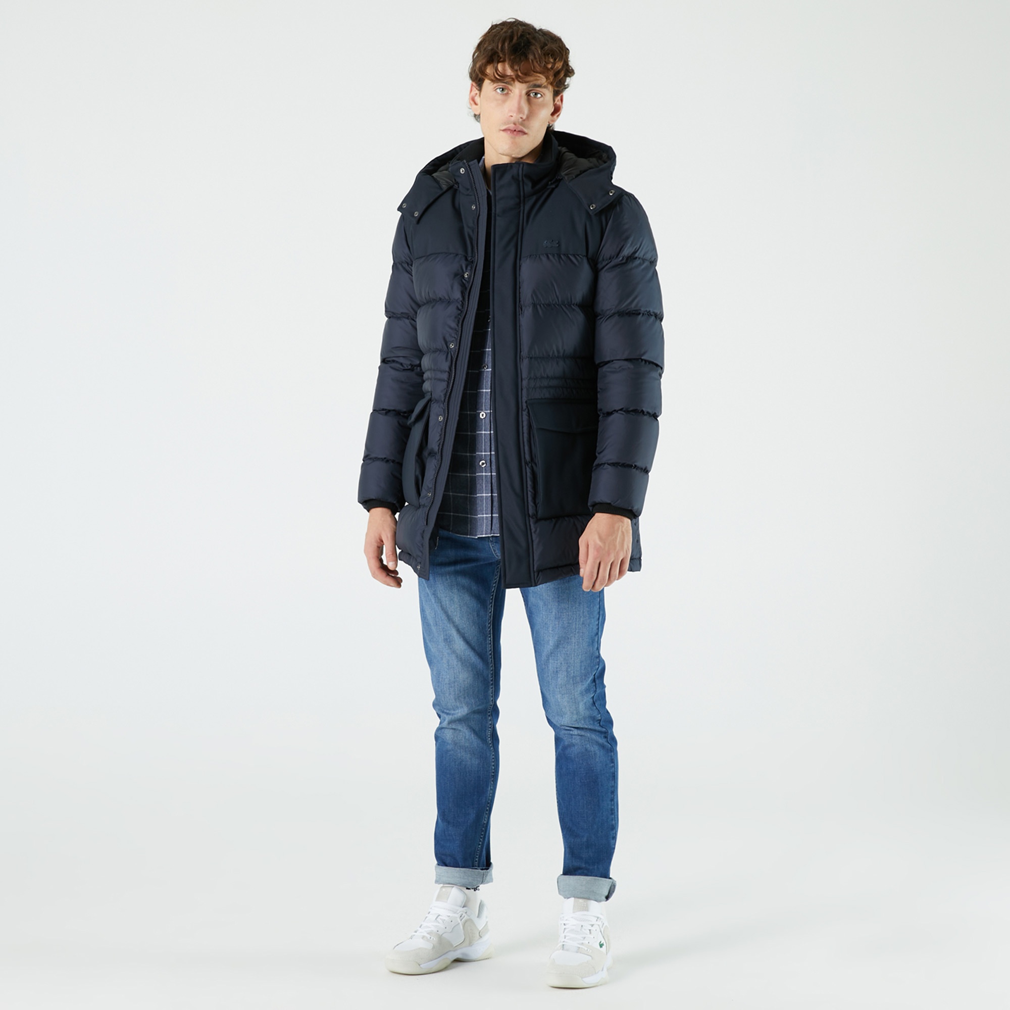 Lacoste Erkek Kapüşonlu Kapitone Lacivert Mont