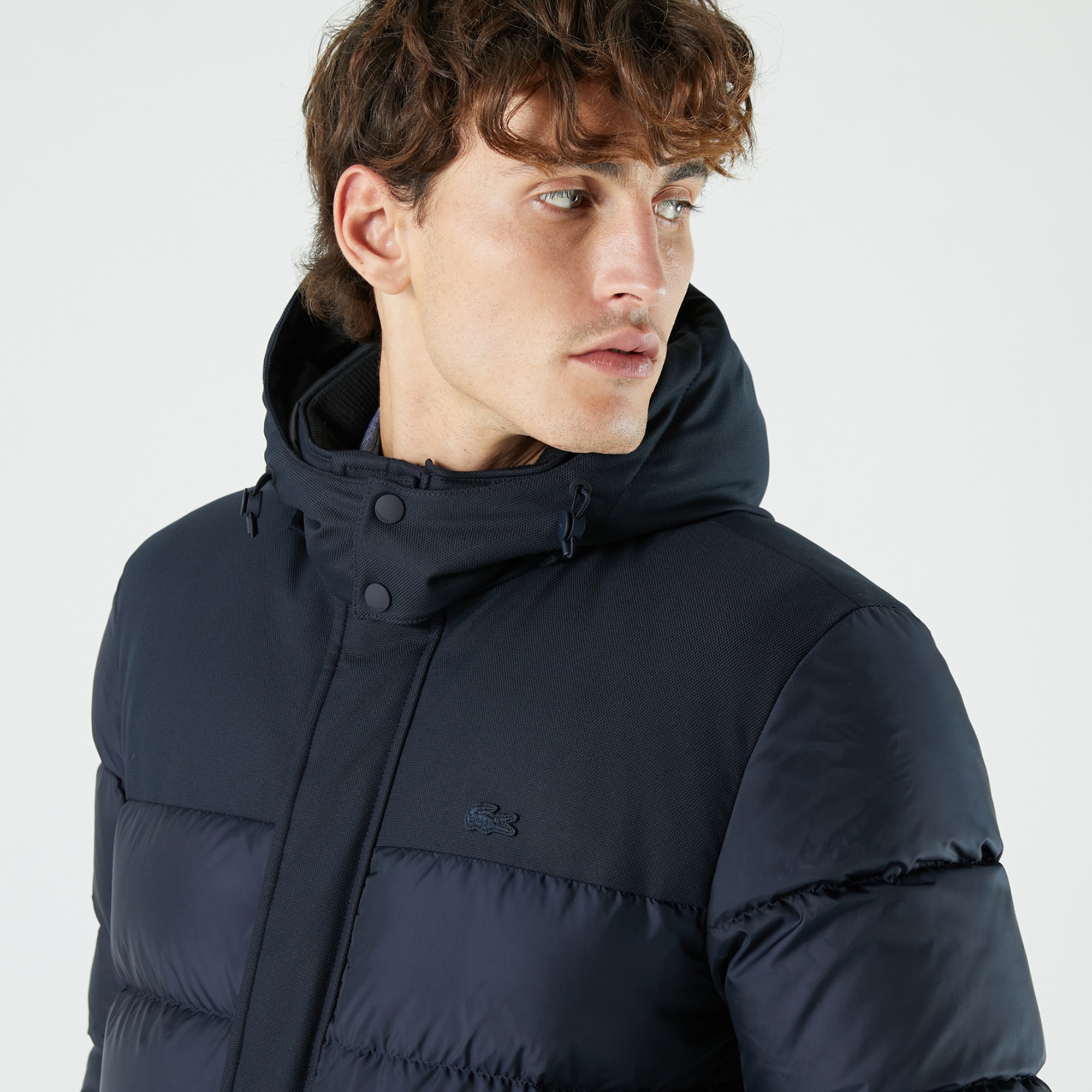 Lacoste Erkek Kapüşonlu Kapitone Lacivert Mont