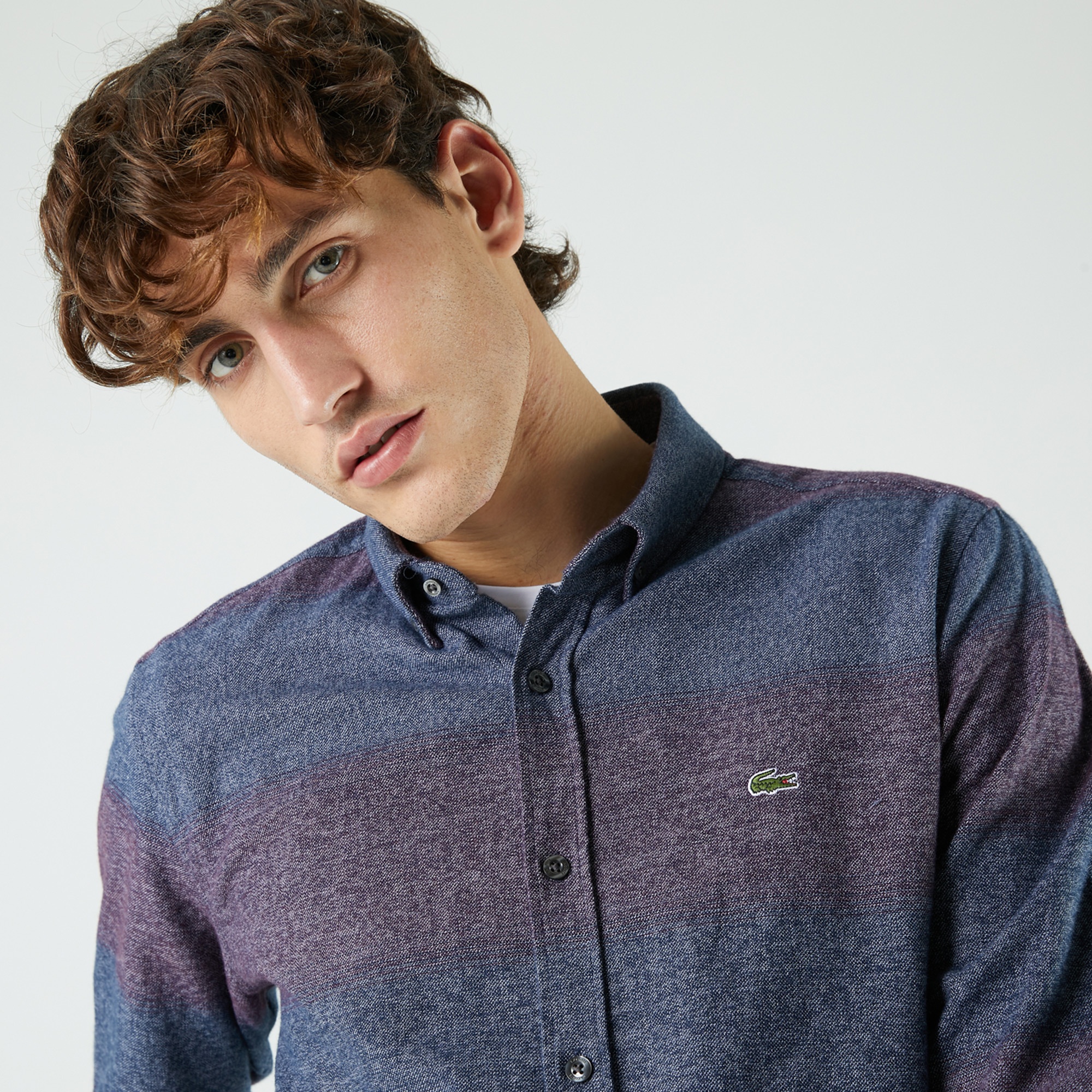 Lacoste Erkek Regular Fit Çizgili Lacivert Gömlek