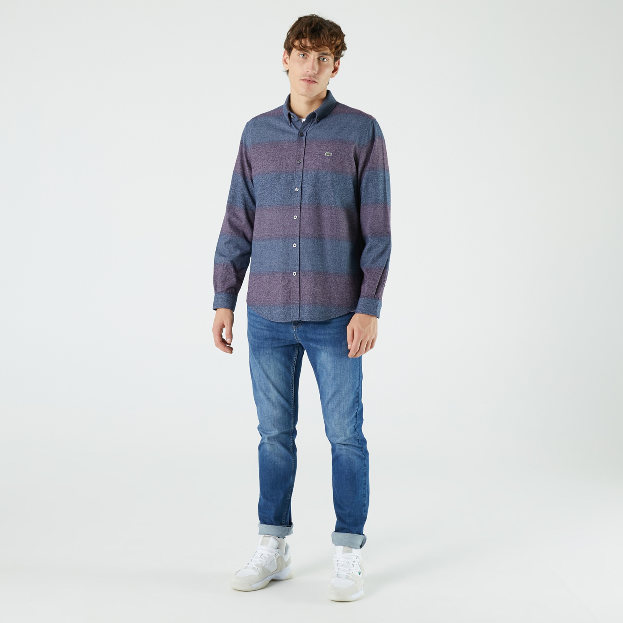 Lacoste Erkek Regular Fit Çizgili Lacivert Gömlek