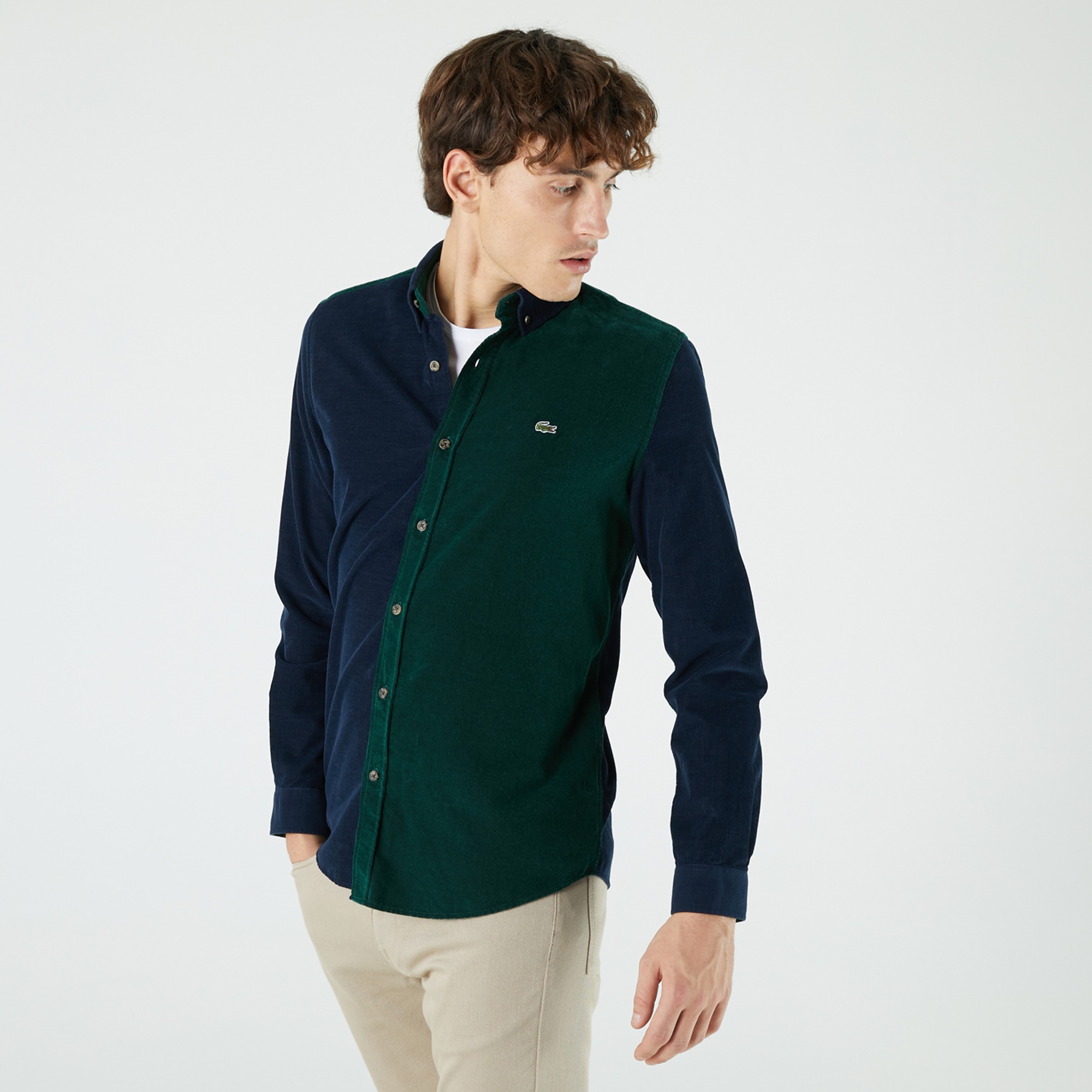 Lacoste Erkek Slim Fit Renk Bloklu Renkli Gömlek