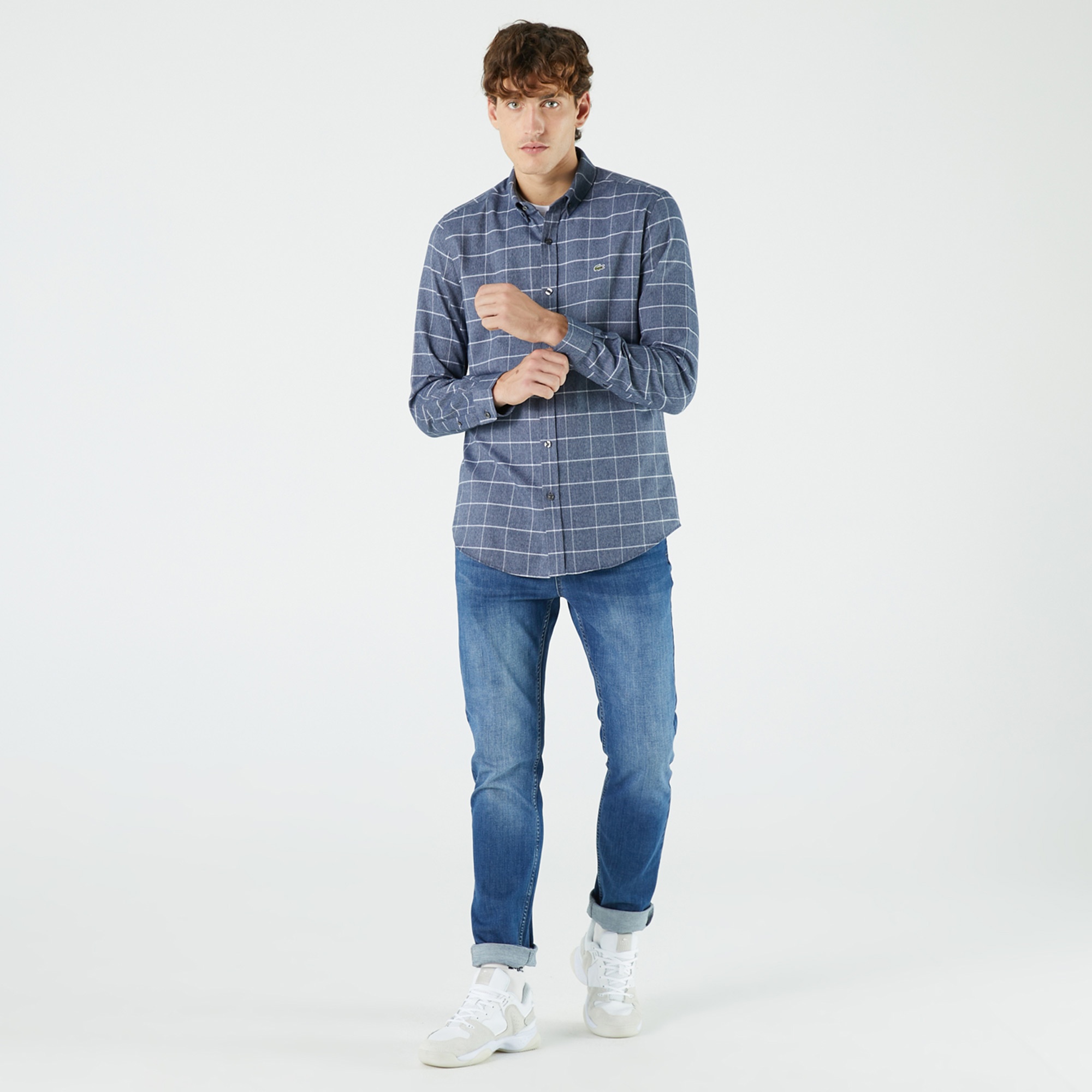 Lacoste Erkek Slim Fit Ekose Lacivert Gömlek