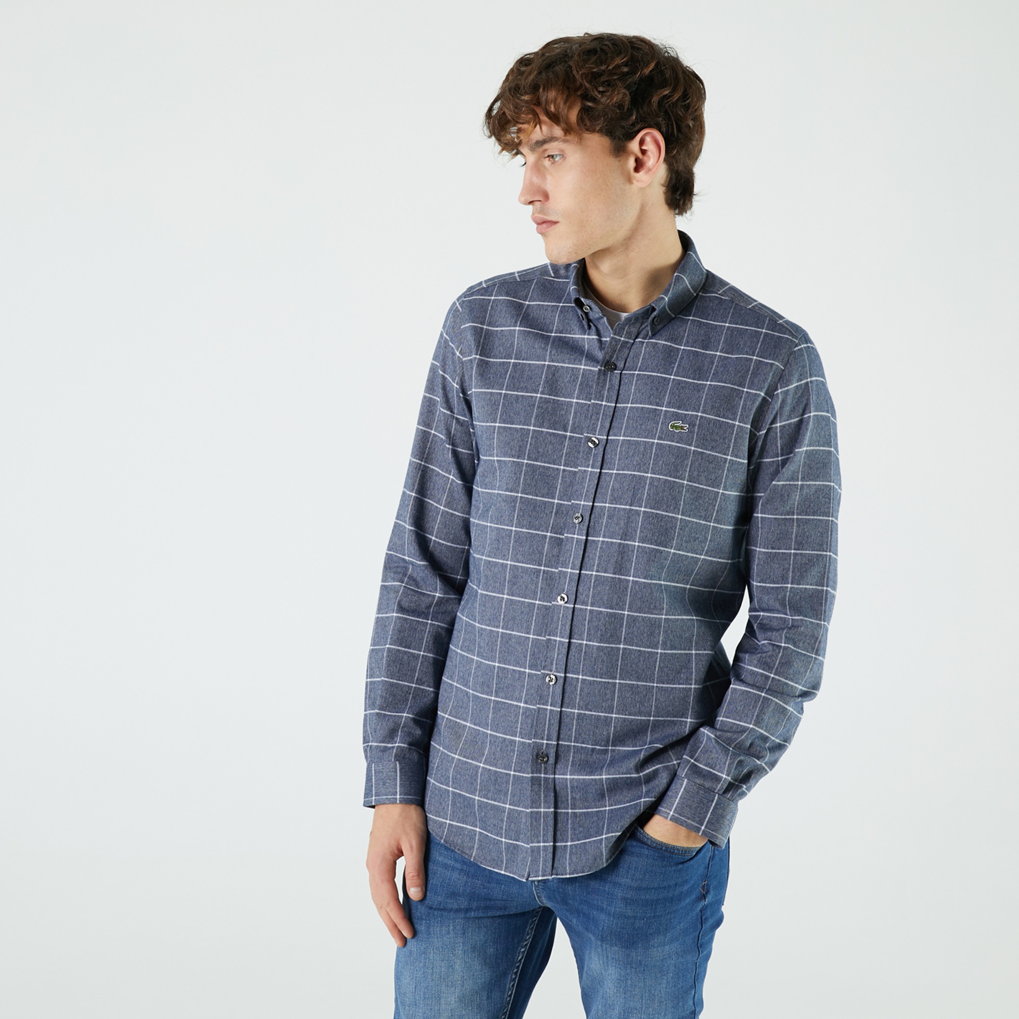 Lacoste Erkek Slim Fit Ekose Lacivert Gömlek