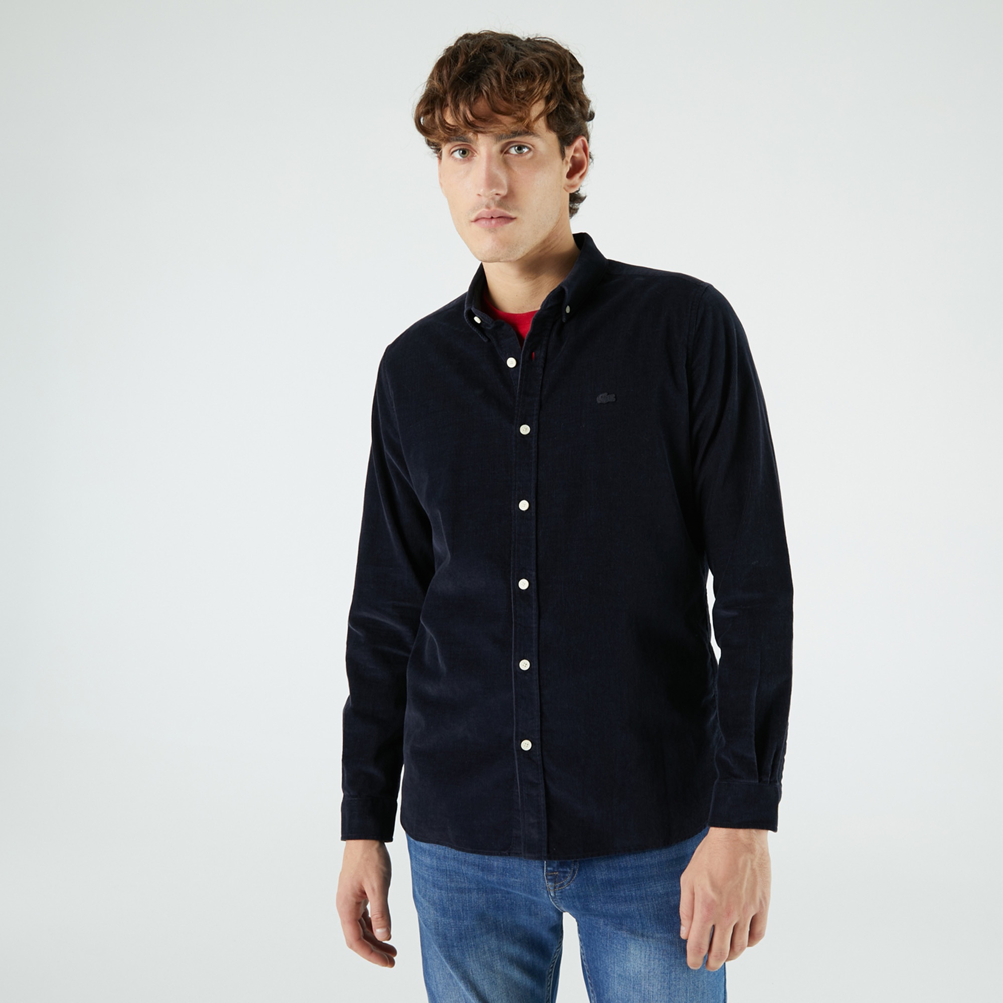 Lacoste Erkek Slim Fit Lacivert Kadife Gömlek