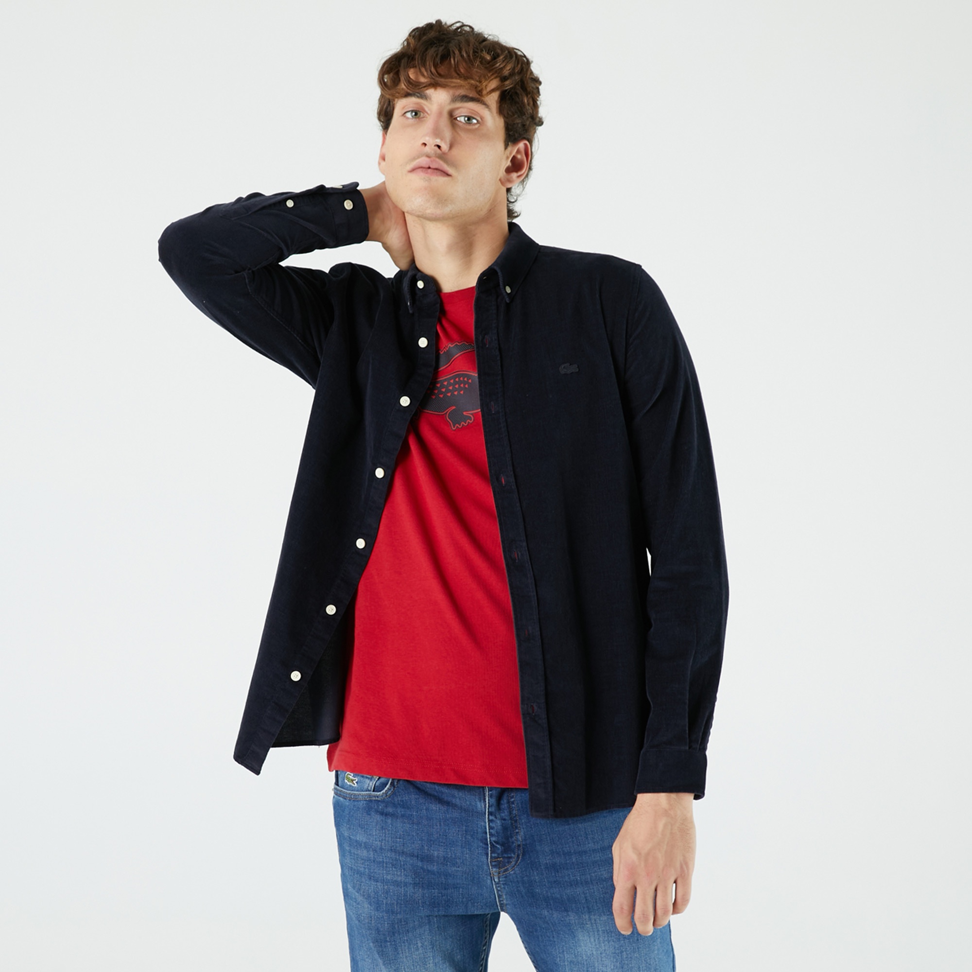 Lacoste Erkek Slim Fit Lacivert Kadife Gömlek