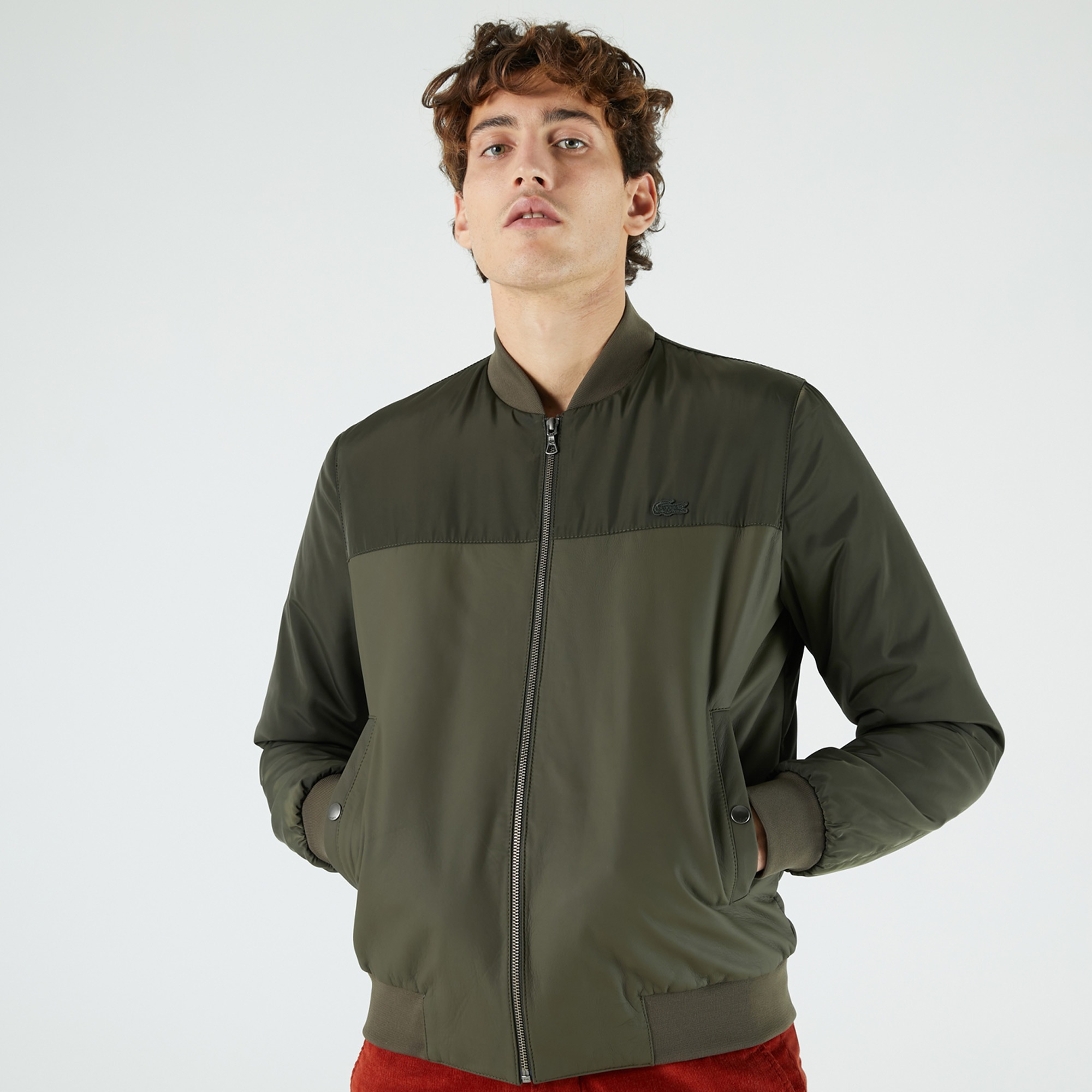 Lacoste Erkek Renk Bloklu Haki Bomber Ceket