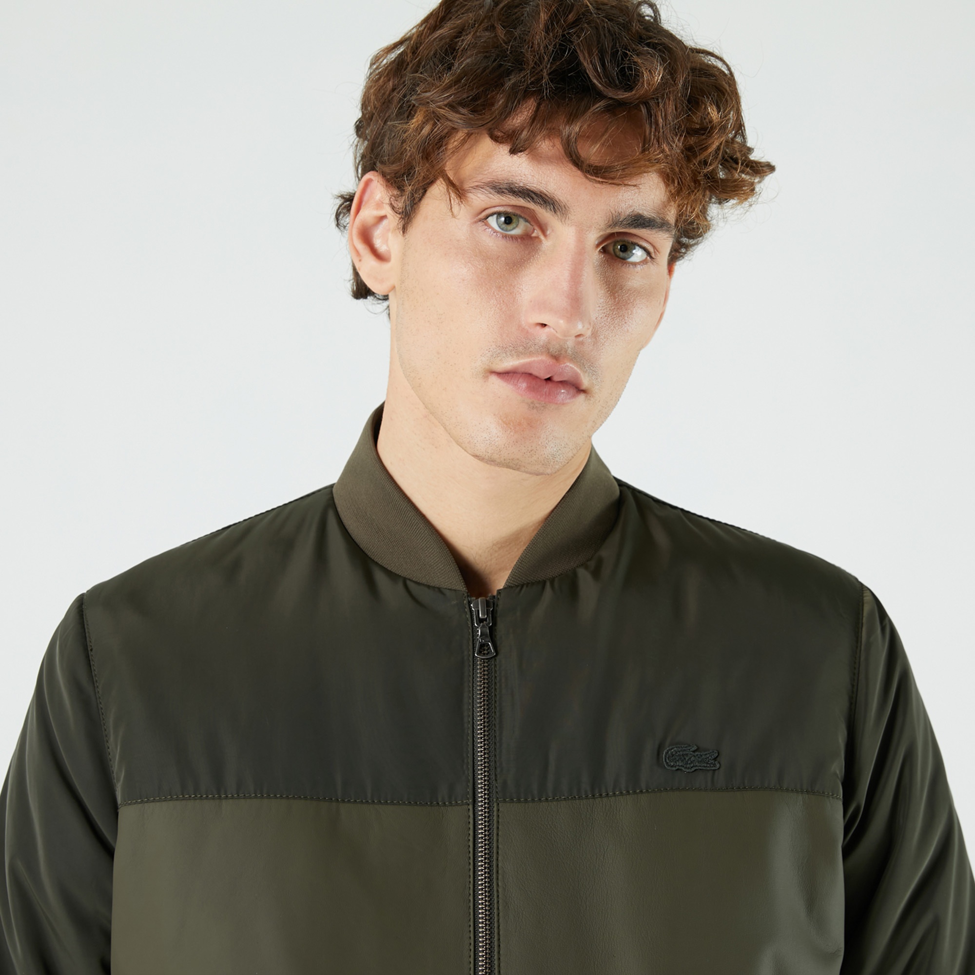 Lacoste Erkek Renk Bloklu Haki Bomber Ceket