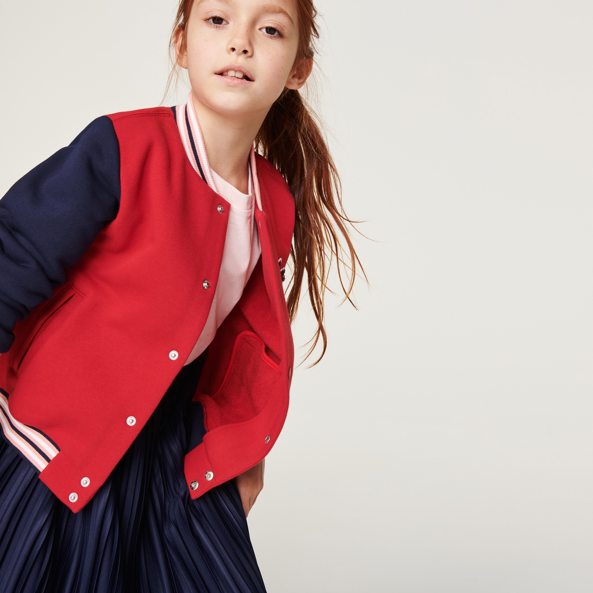 Lacoste Kız Çocuk Hakim Yaka Renk Bloklu Kırmızı Sweatshirt