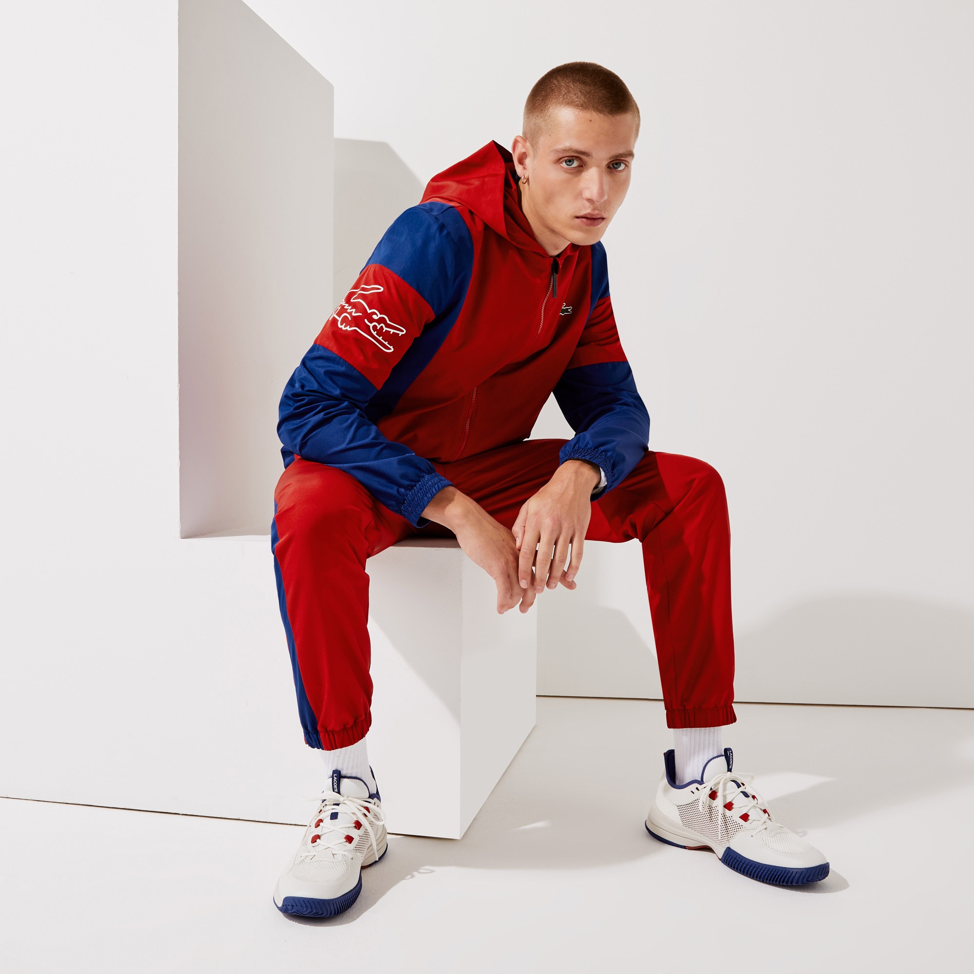 Lacoste SPORT Erkek Regular Fit Kapüşonlu Renk Bloklu Bordo Ceket