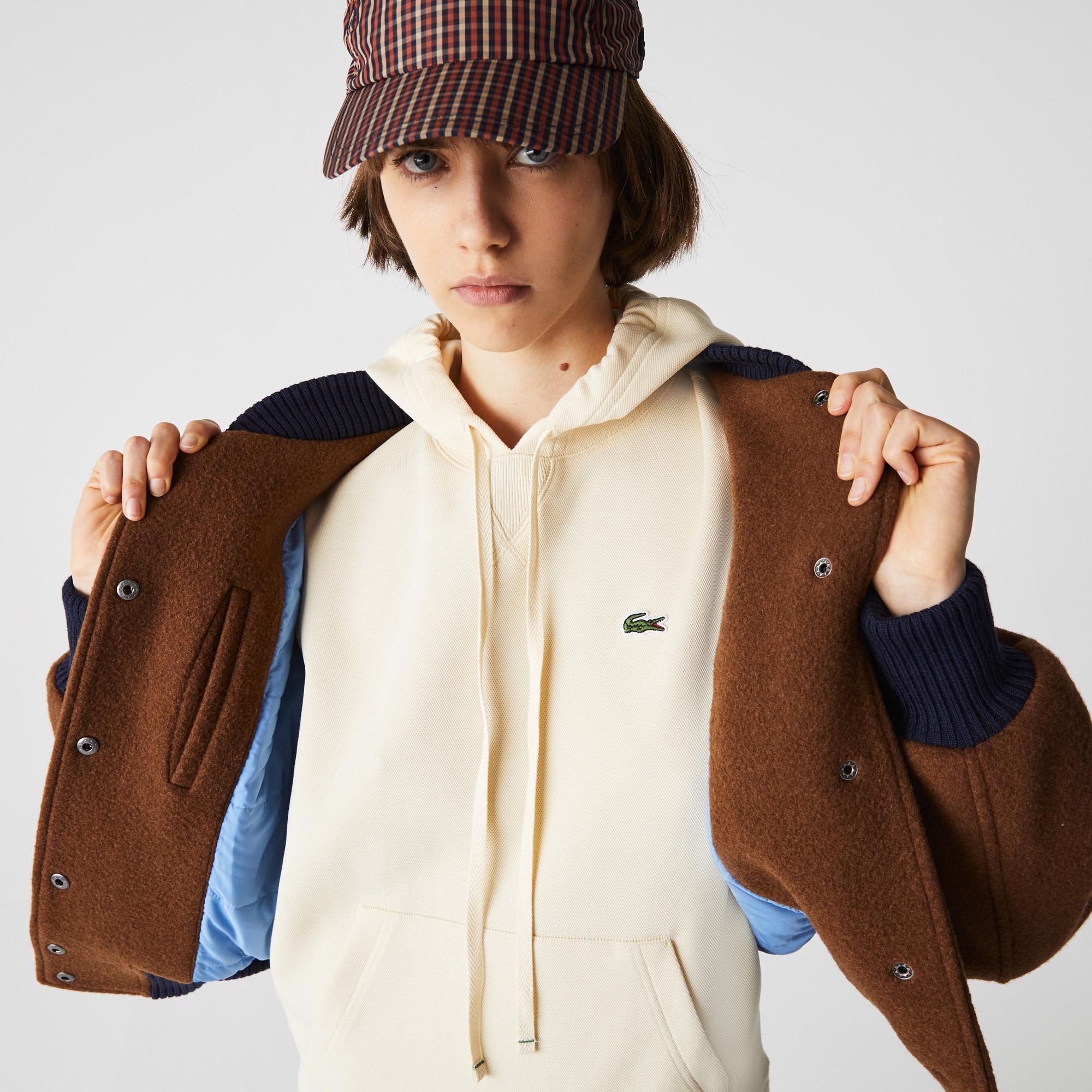 Lacoste L!VE Kadın Hakim Yaka Desenli Kahverengi Ceket