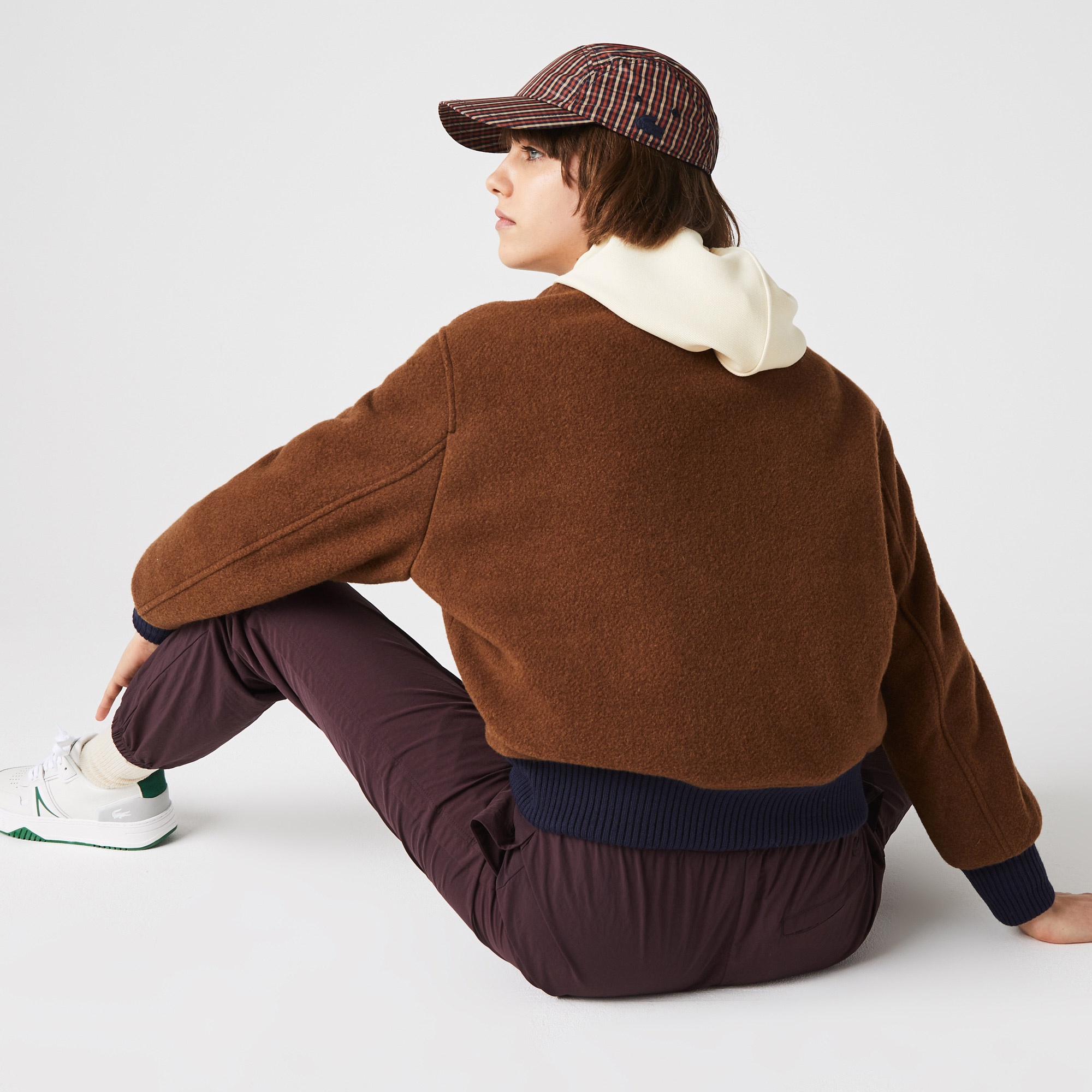 Lacoste L!VE Kadın Hakim Yaka Desenli Kahverengi Ceket