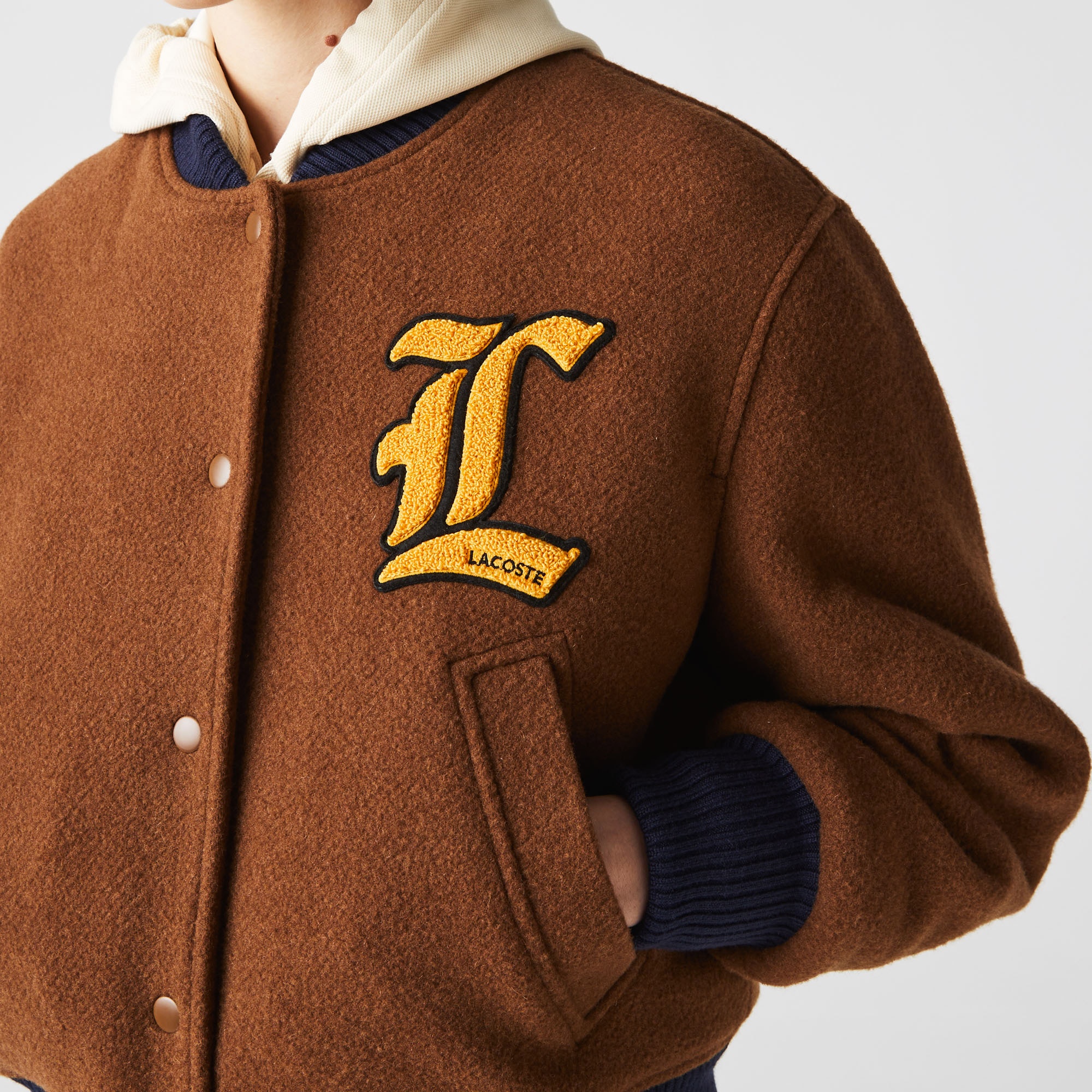 Lacoste L!VE Kadın Hakim Yaka Desenli Kahverengi Ceket