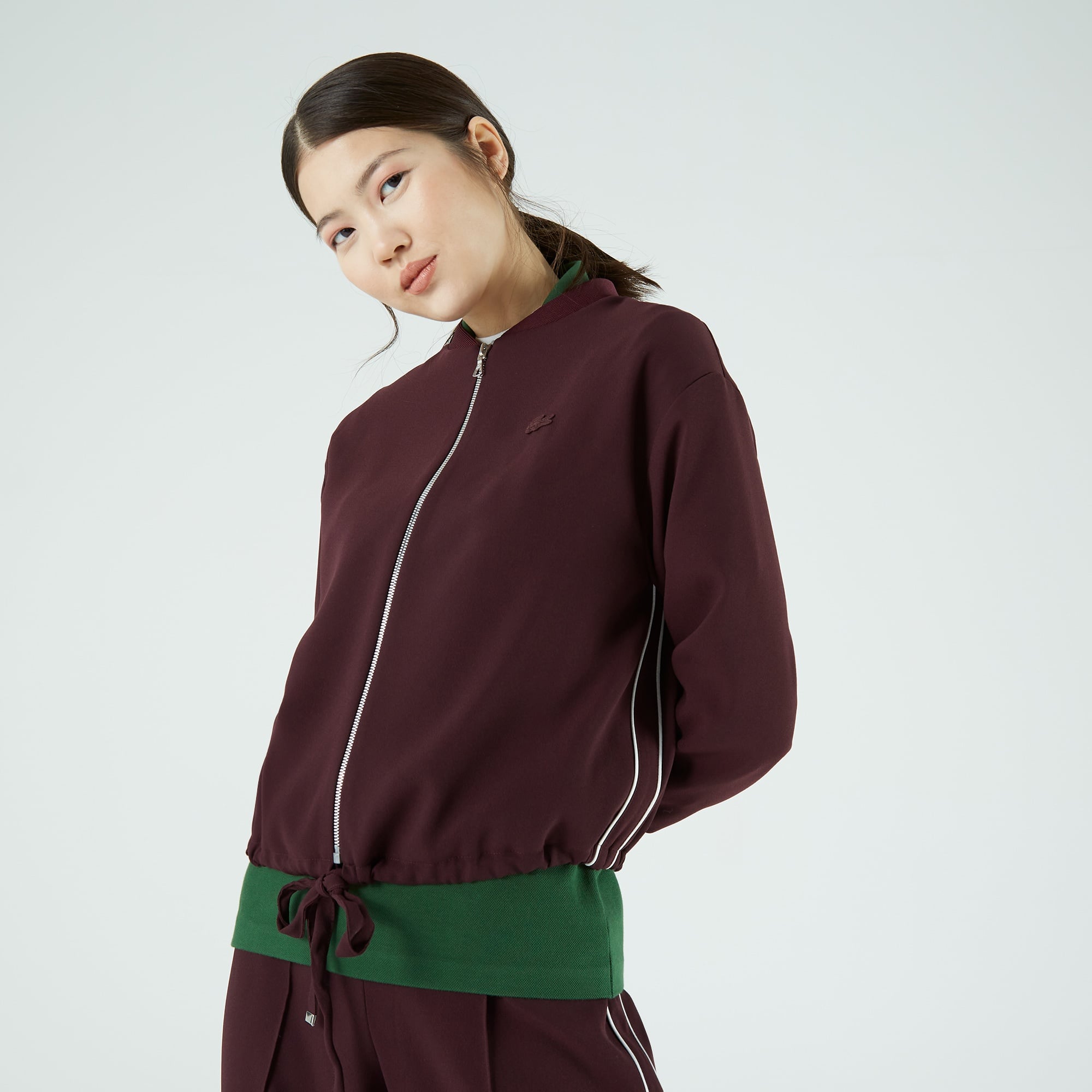 Lacoste Kadın Loose Fit Fermuarlı Bordo Sweatshirt