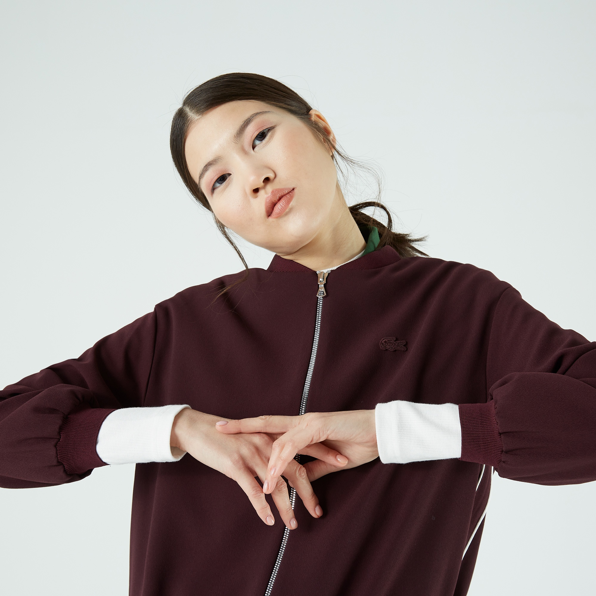 Lacoste Kadın Loose Fit Fermuarlı Bordo Sweatshirt