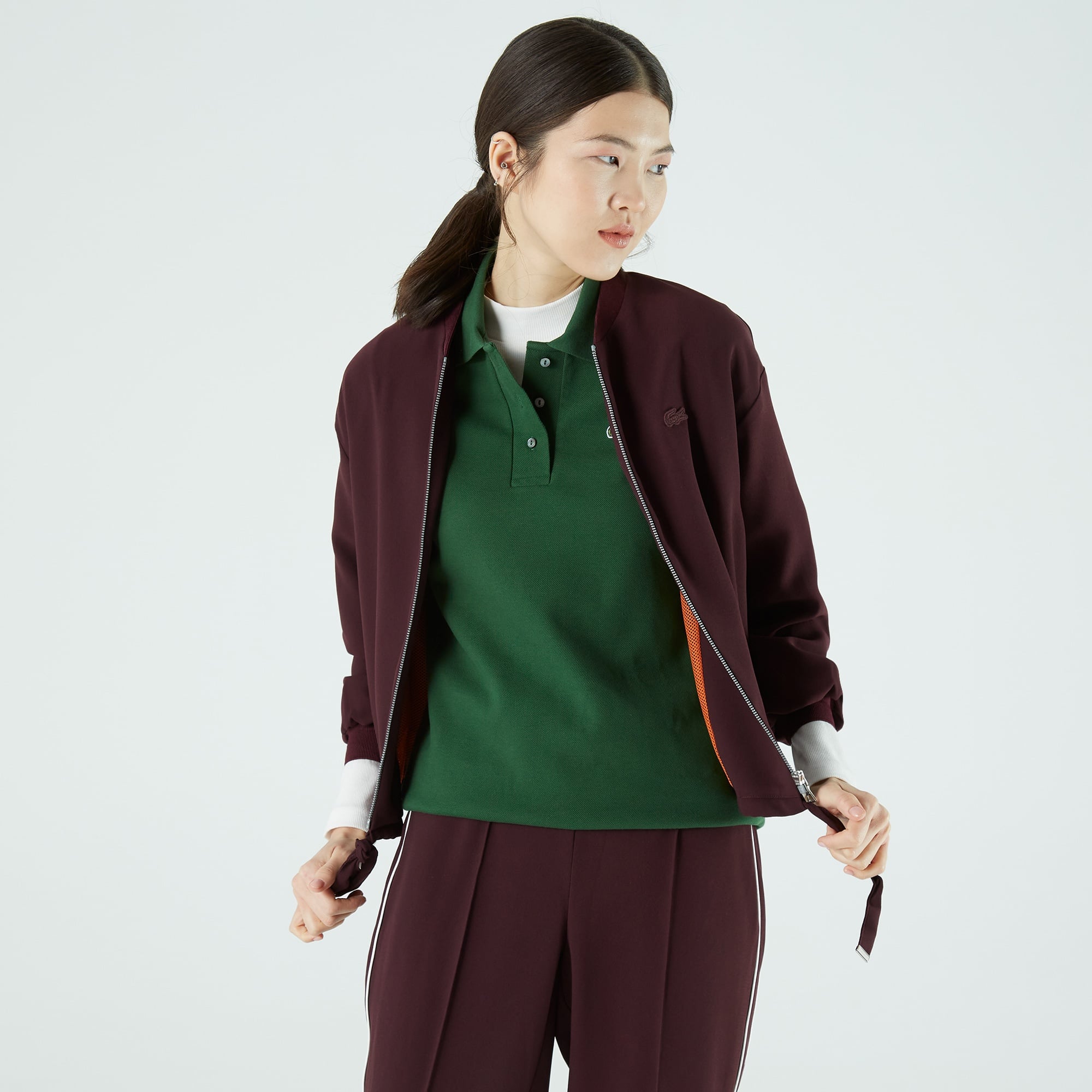 Lacoste Kadın Loose Fit Fermuarlı Bordo Sweatshirt