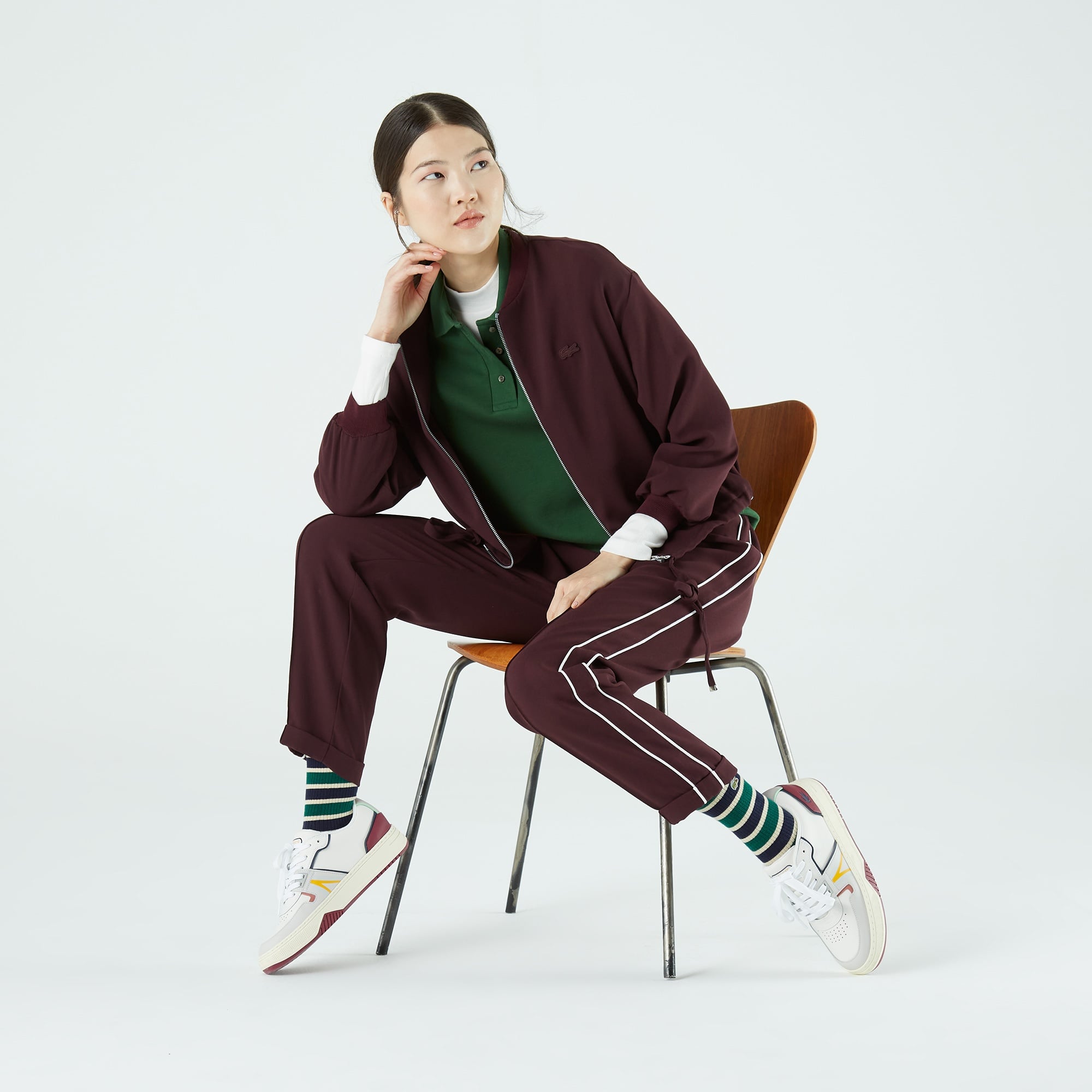 Lacoste Kadın Loose Fit Fermuarlı Bordo Sweatshirt