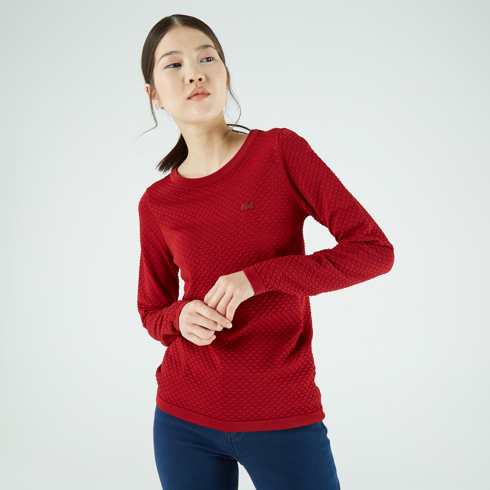 Lacoste Kadın Bisiklet Yaka Desenli Kırmızı Kazak