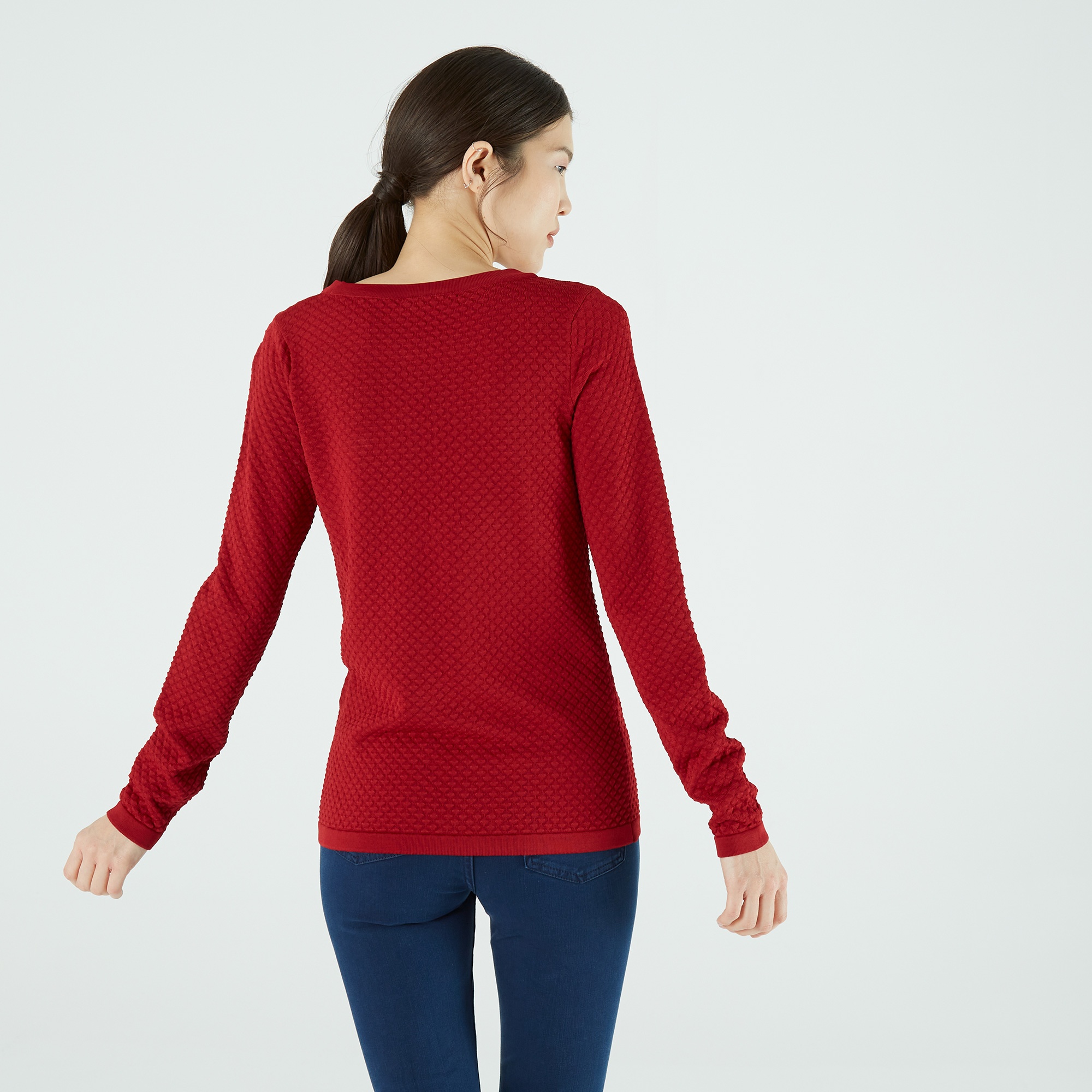 Lacoste Kadın Bisiklet Yaka Desenli Kırmızı Kazak