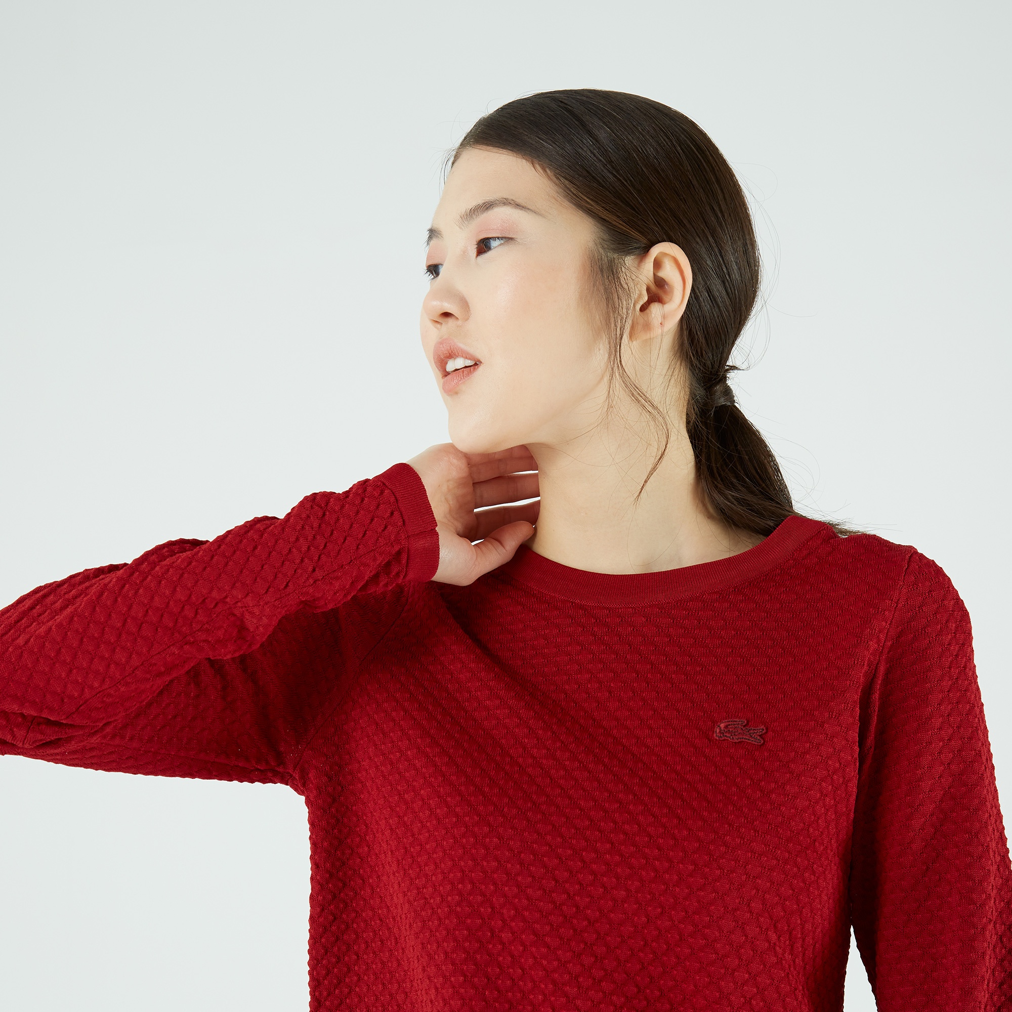 Lacoste Kadın Bisiklet Yaka Desenli Kırmızı Kazak