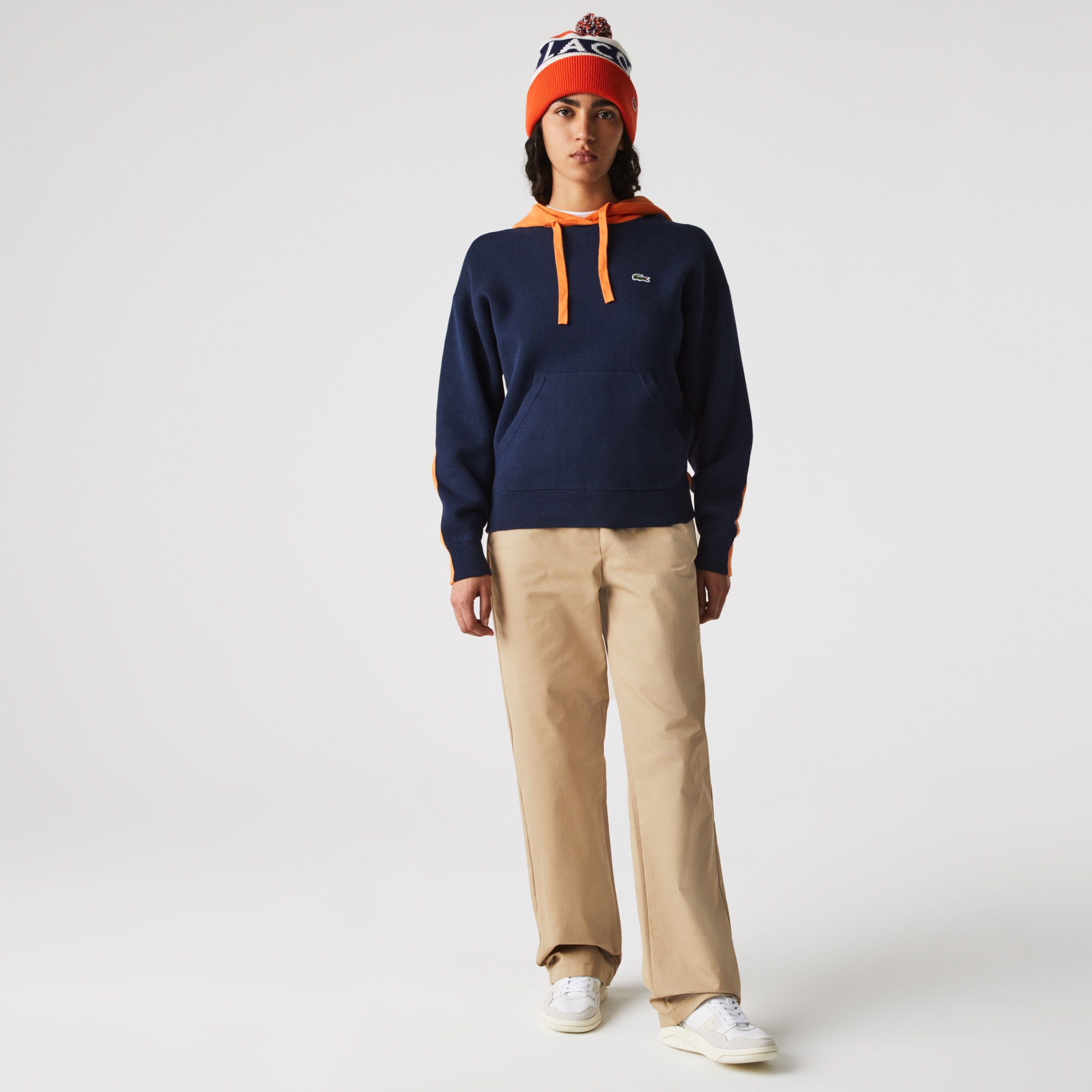 Lacoste Kadın Regular Fit Kapüşonlu Renk Bloklu Lacivert Kazak