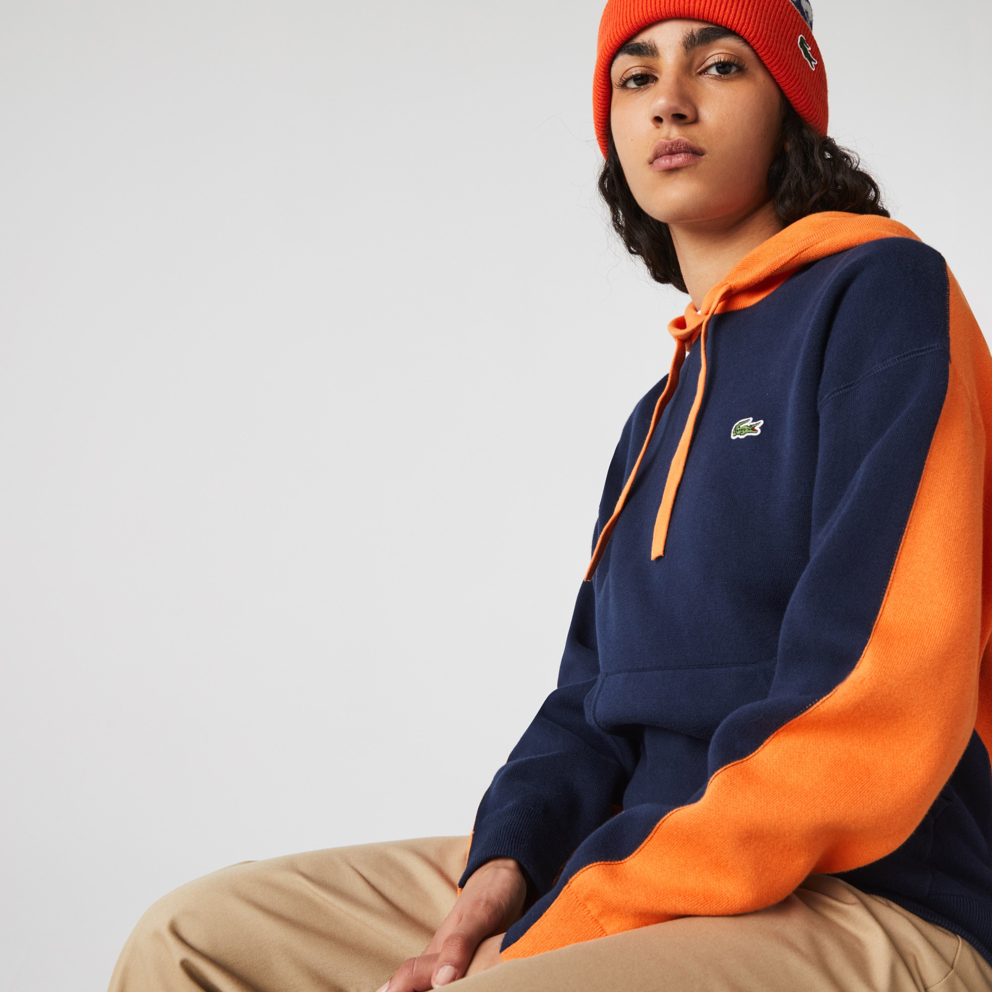 Lacoste Kadın Regular Fit Kapüşonlu Renk Bloklu Lacivert Kazak