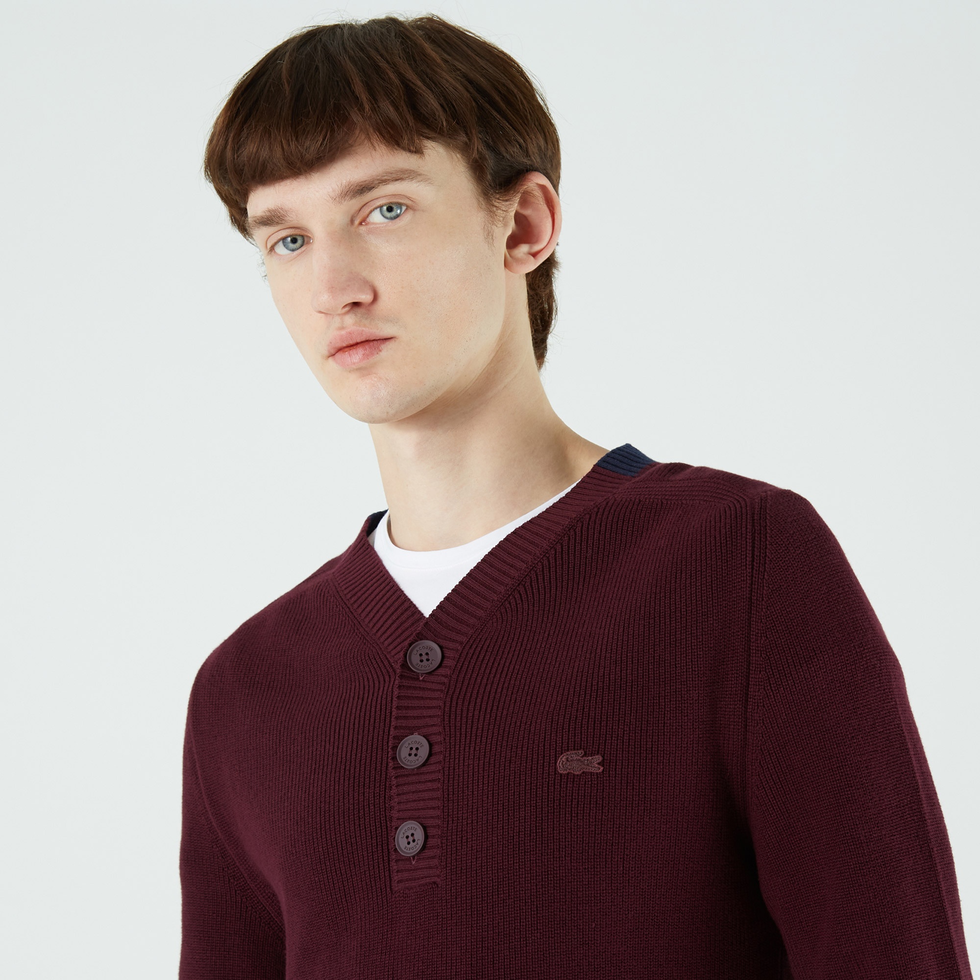 Lacoste Erkek Regular Fit Düğmeli Yaka Bordo Kazak