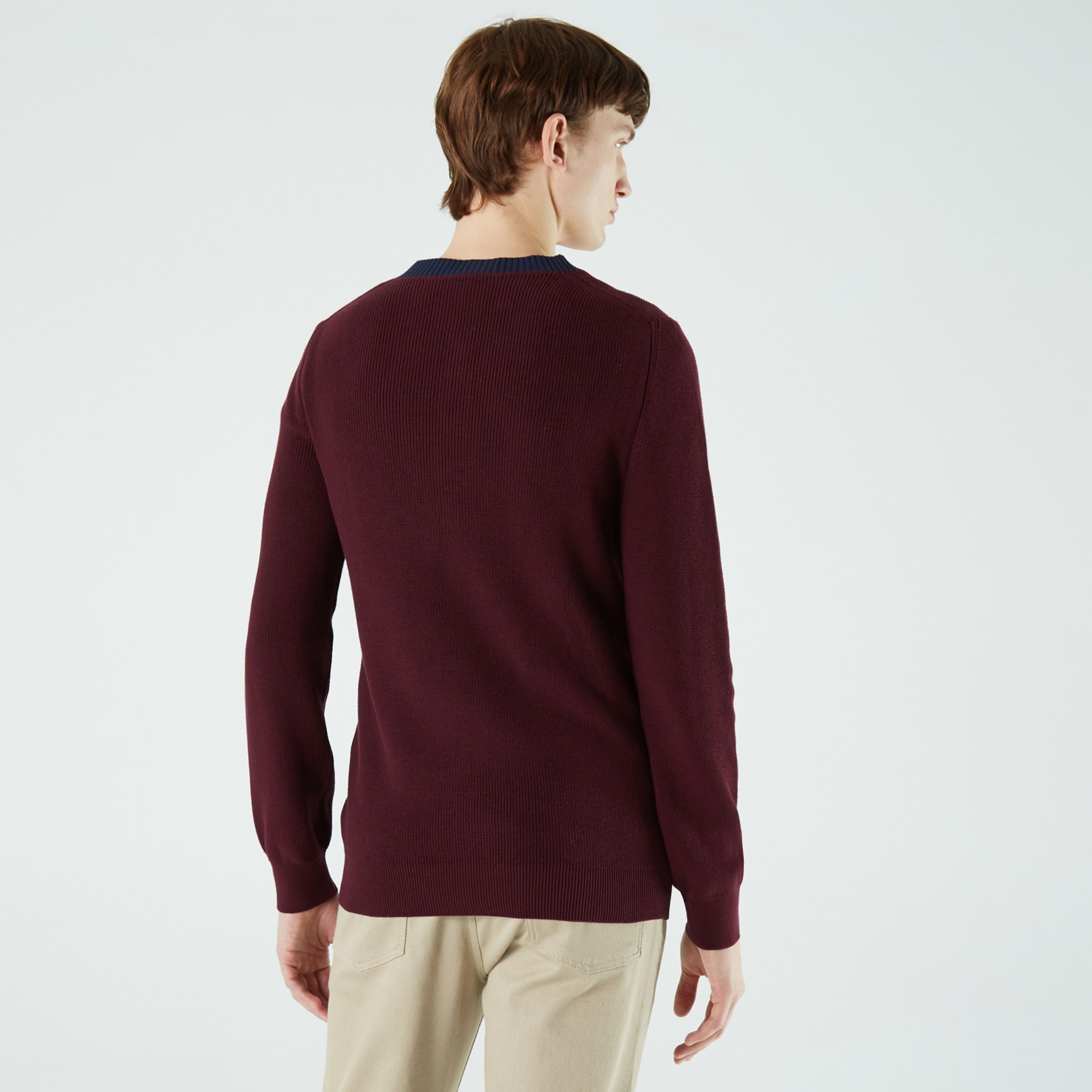 Lacoste Erkek Regular Fit Düğmeli Yaka Bordo Kazak