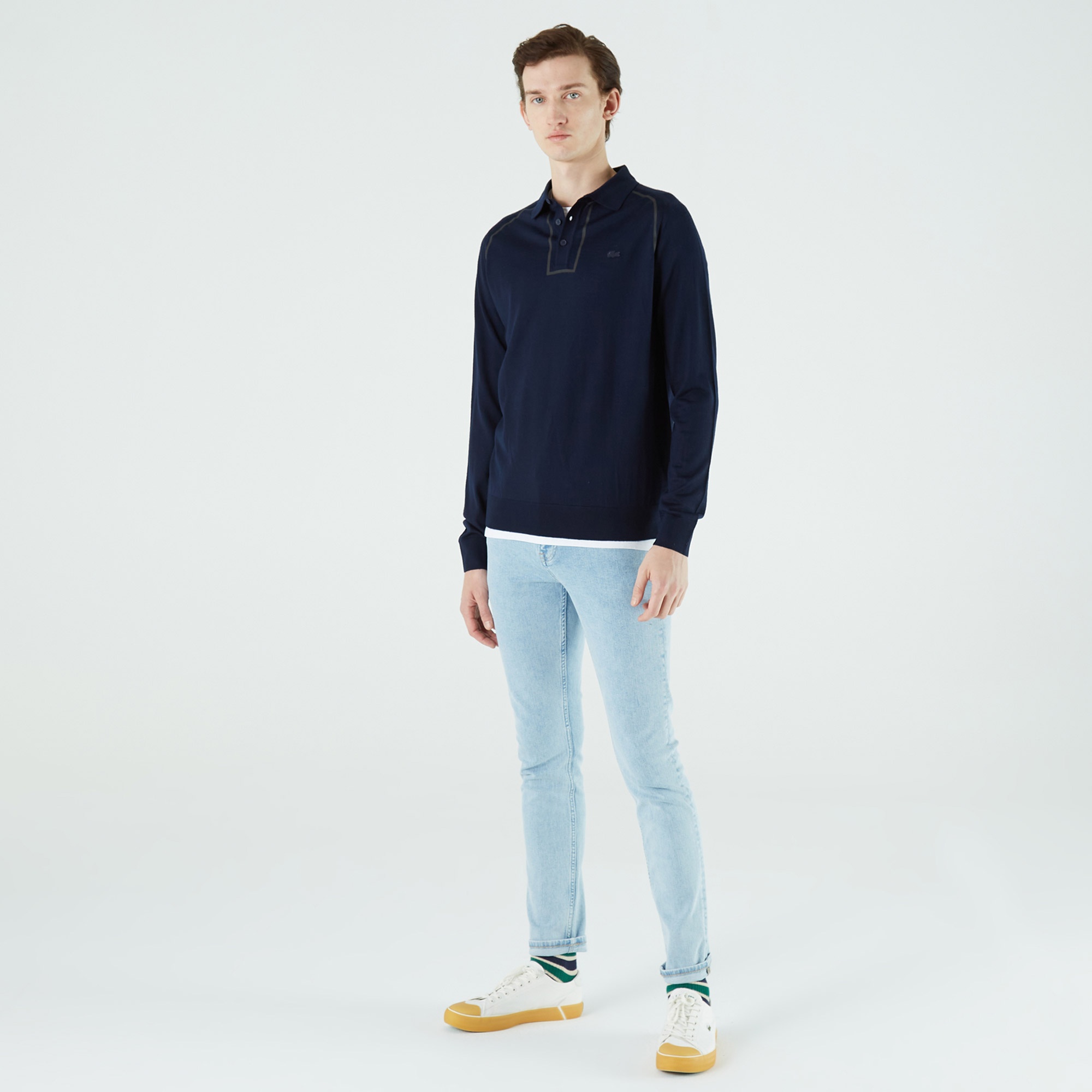Lacoste Erkek Regular Fit Düğmeli Polo Yaka Lacivert Kazak