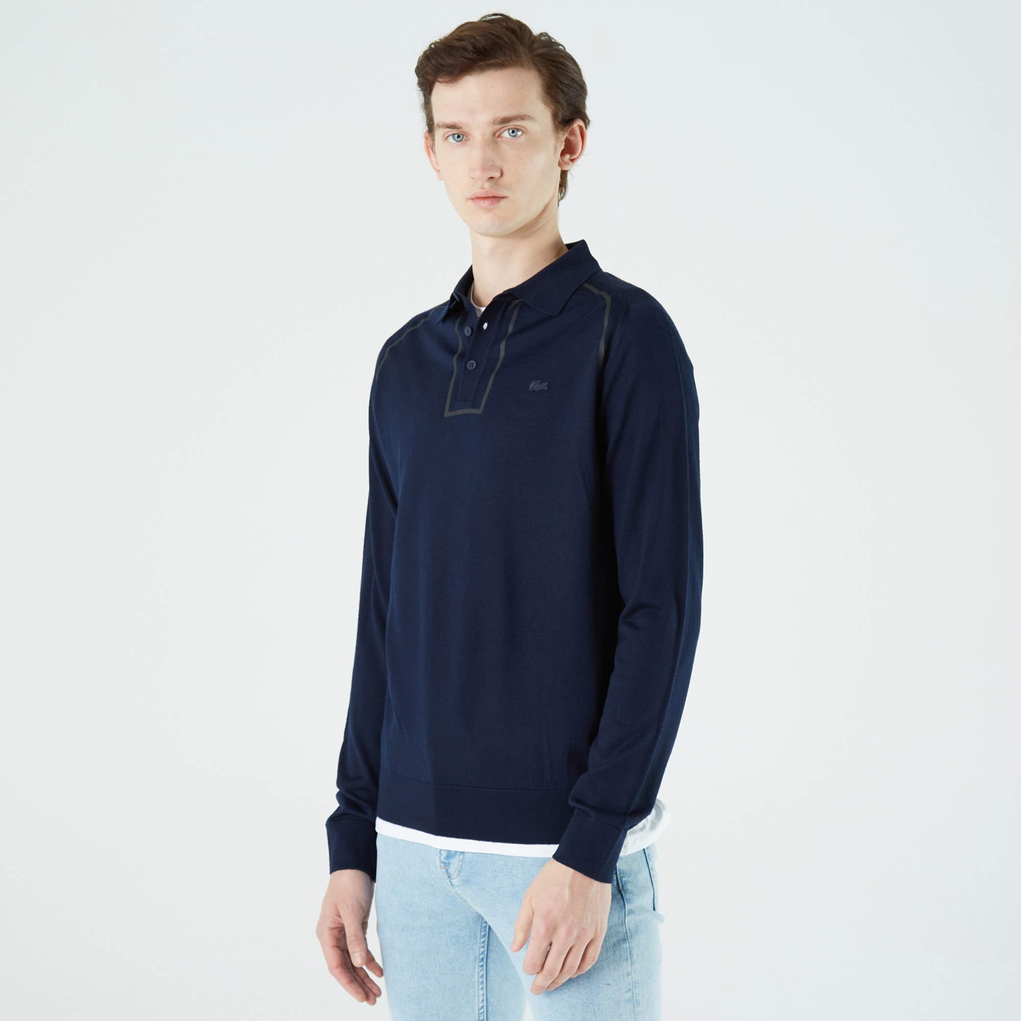 Lacoste Erkek Regular Fit Düğmeli Polo Yaka Lacivert Kazak
