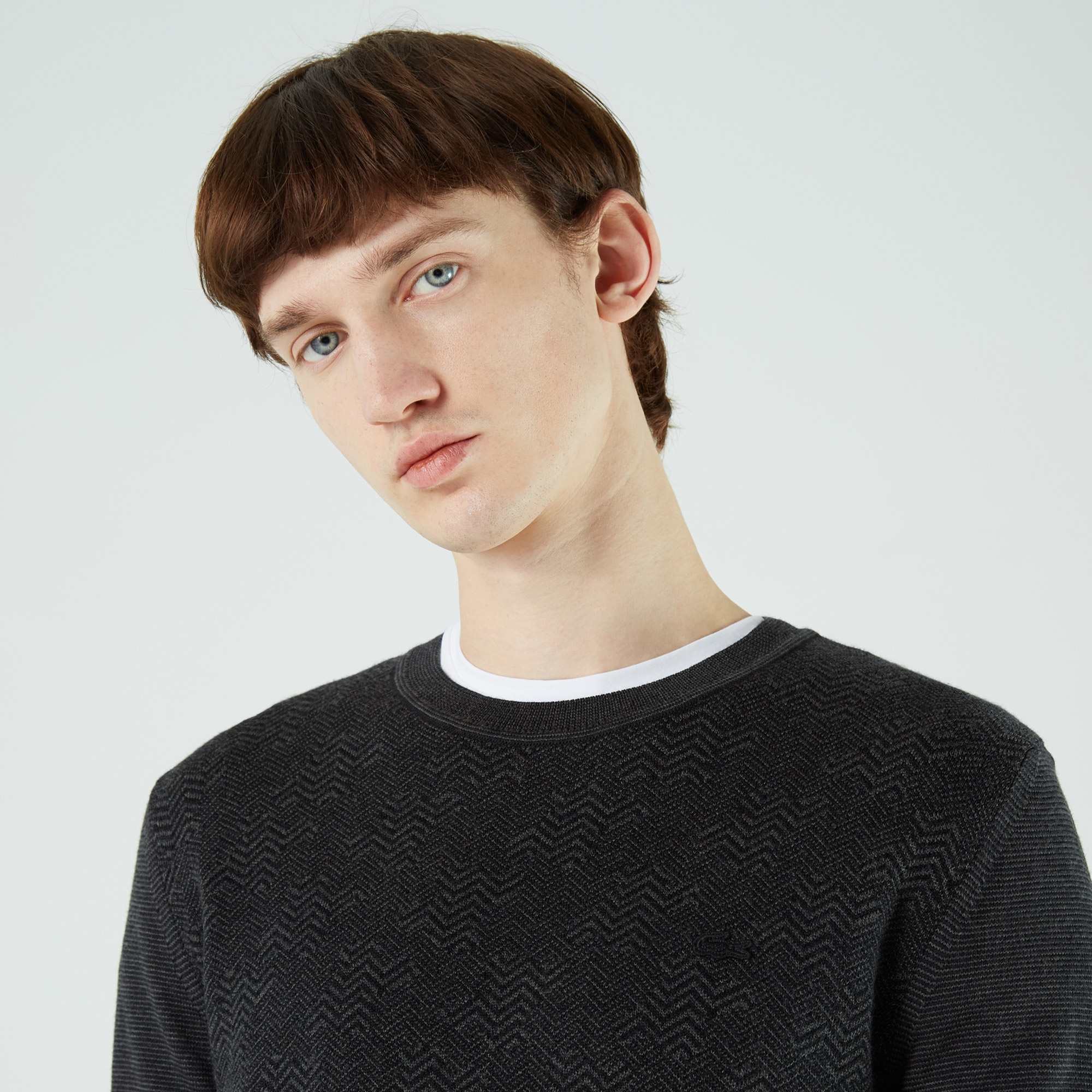 Lacoste Erkek Regular Fit Bisiklet Yaka Desenli Siyah Kazak