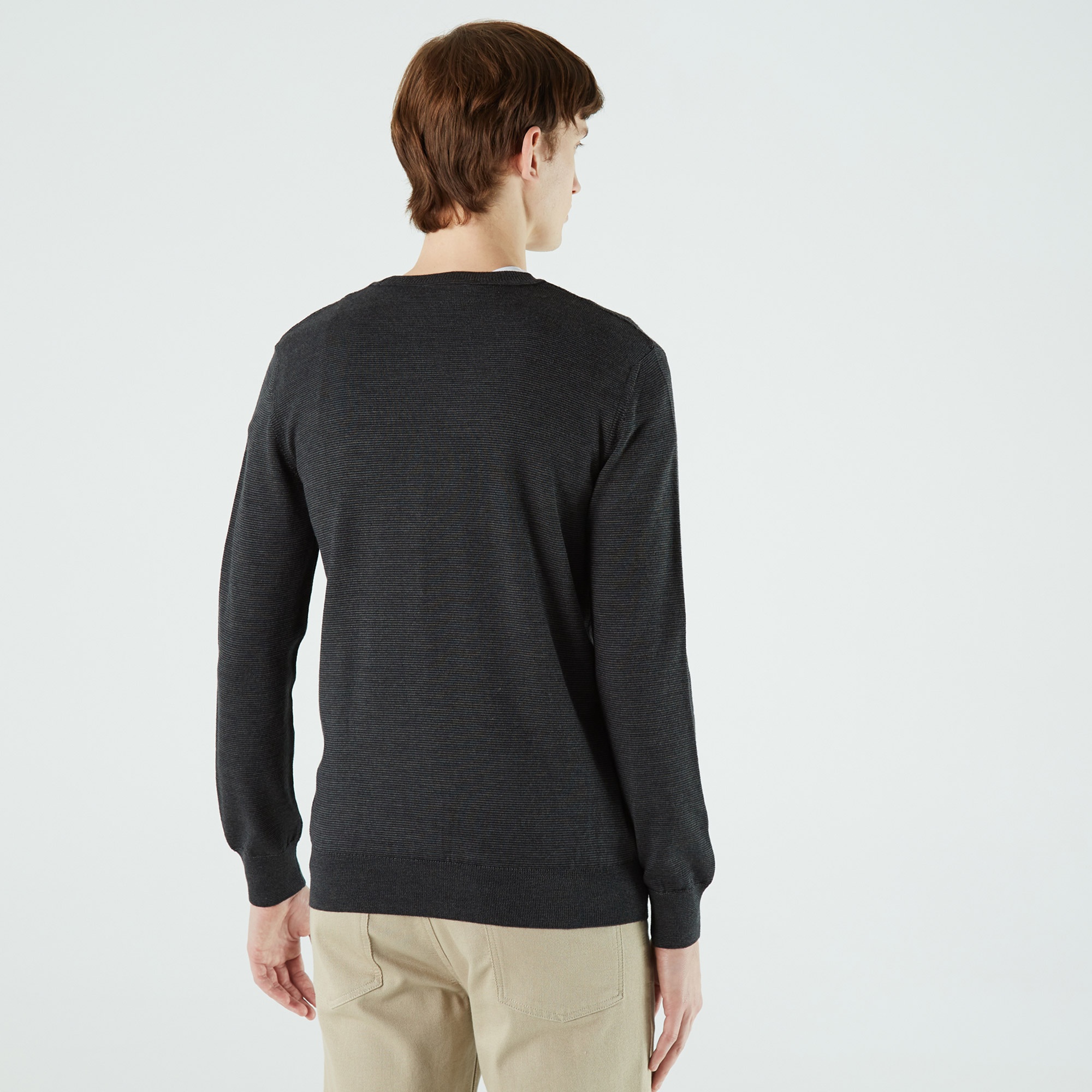 Lacoste Erkek Regular Fit Bisiklet Yaka Desenli Siyah Kazak