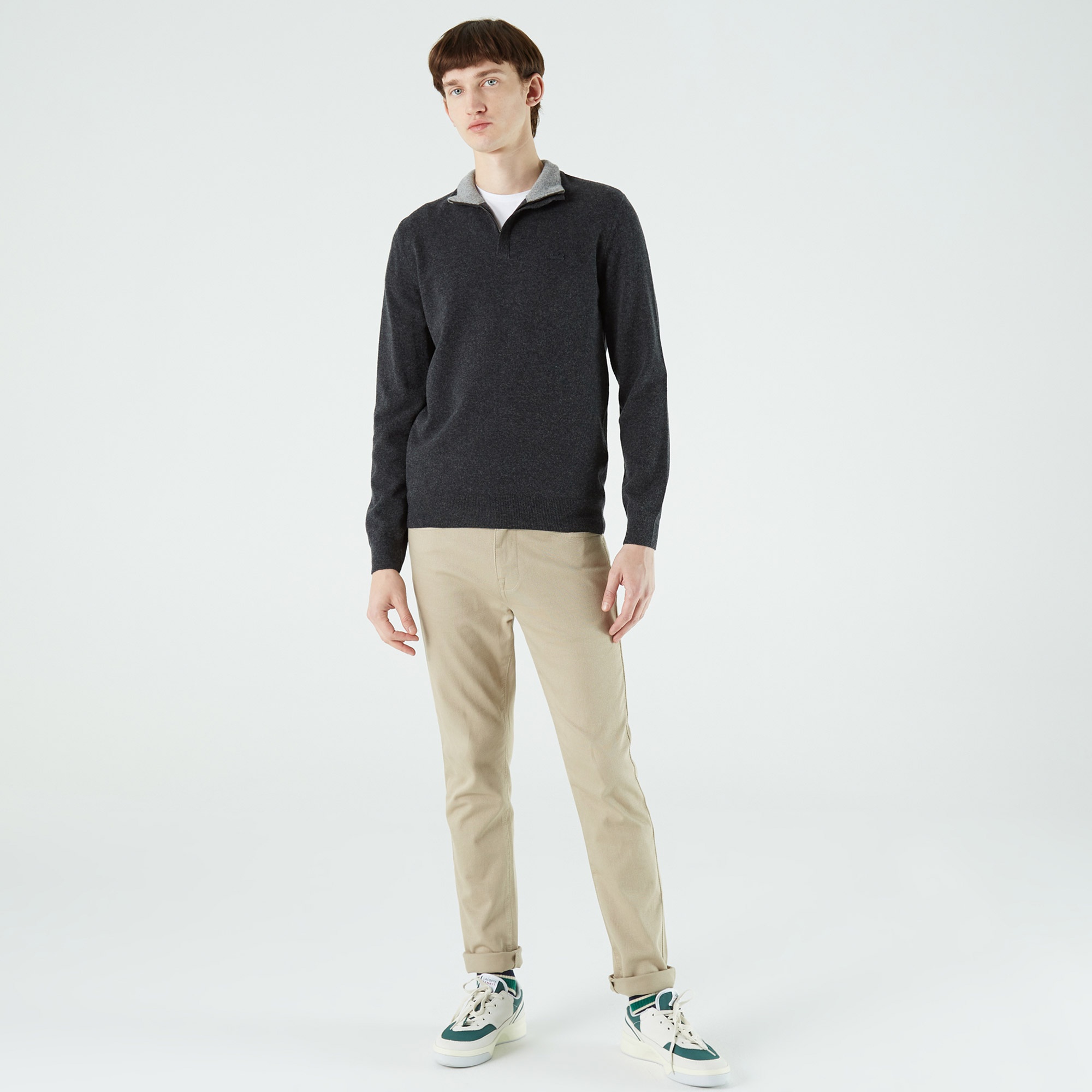 Lacoste Erkek Regular Fit Yarım Fermuarlı Koyu Gri Kazak