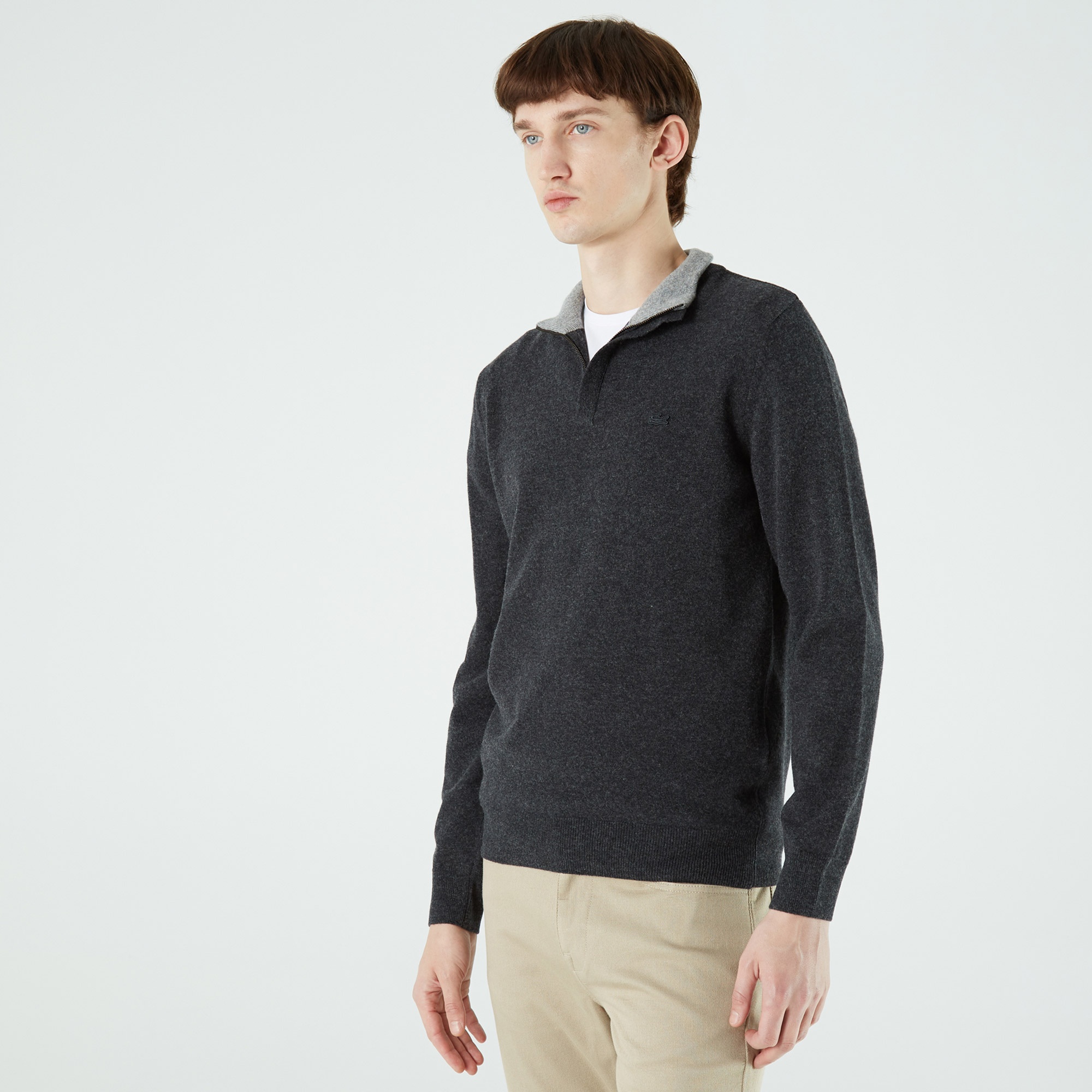 Lacoste Erkek Regular Fit Yarım Fermuarlı Koyu Gri Kazak