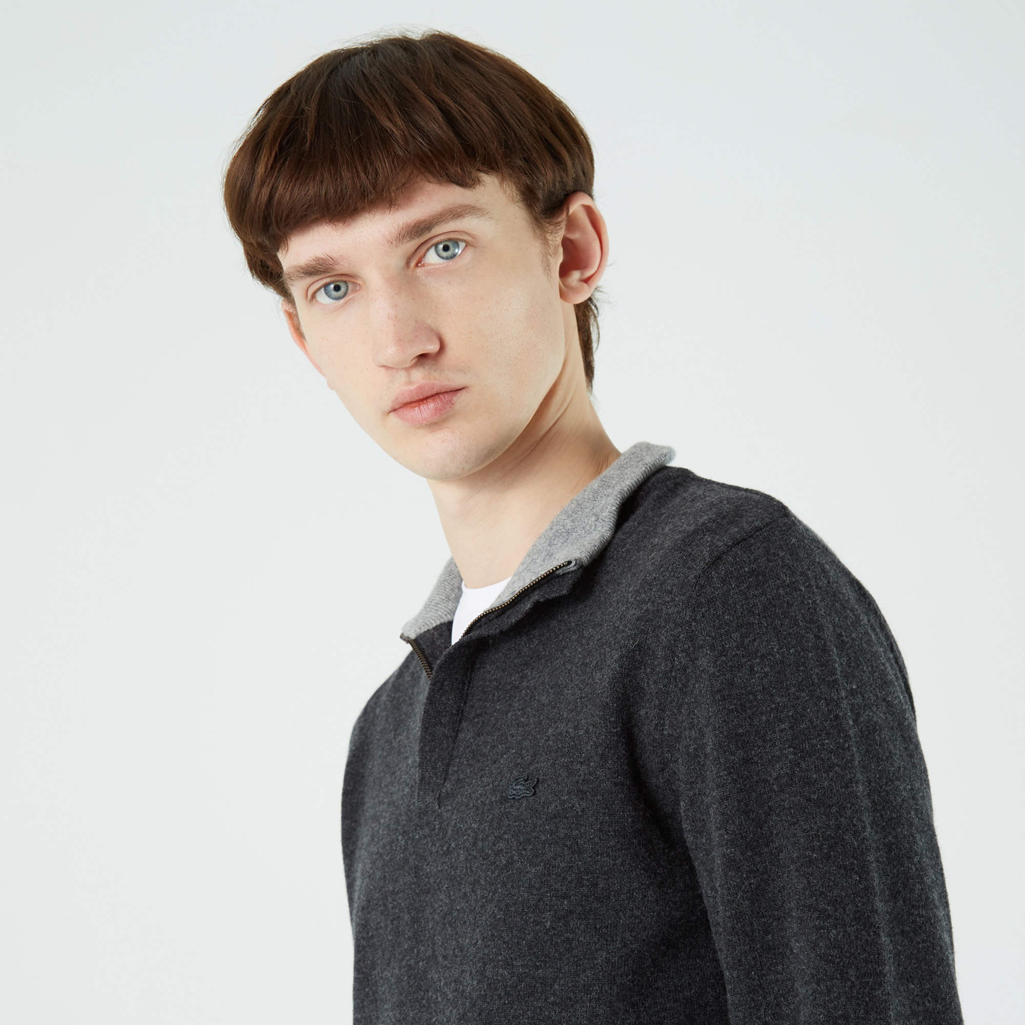 Lacoste Erkek Regular Fit Yarım Fermuarlı Koyu Gri Kazak