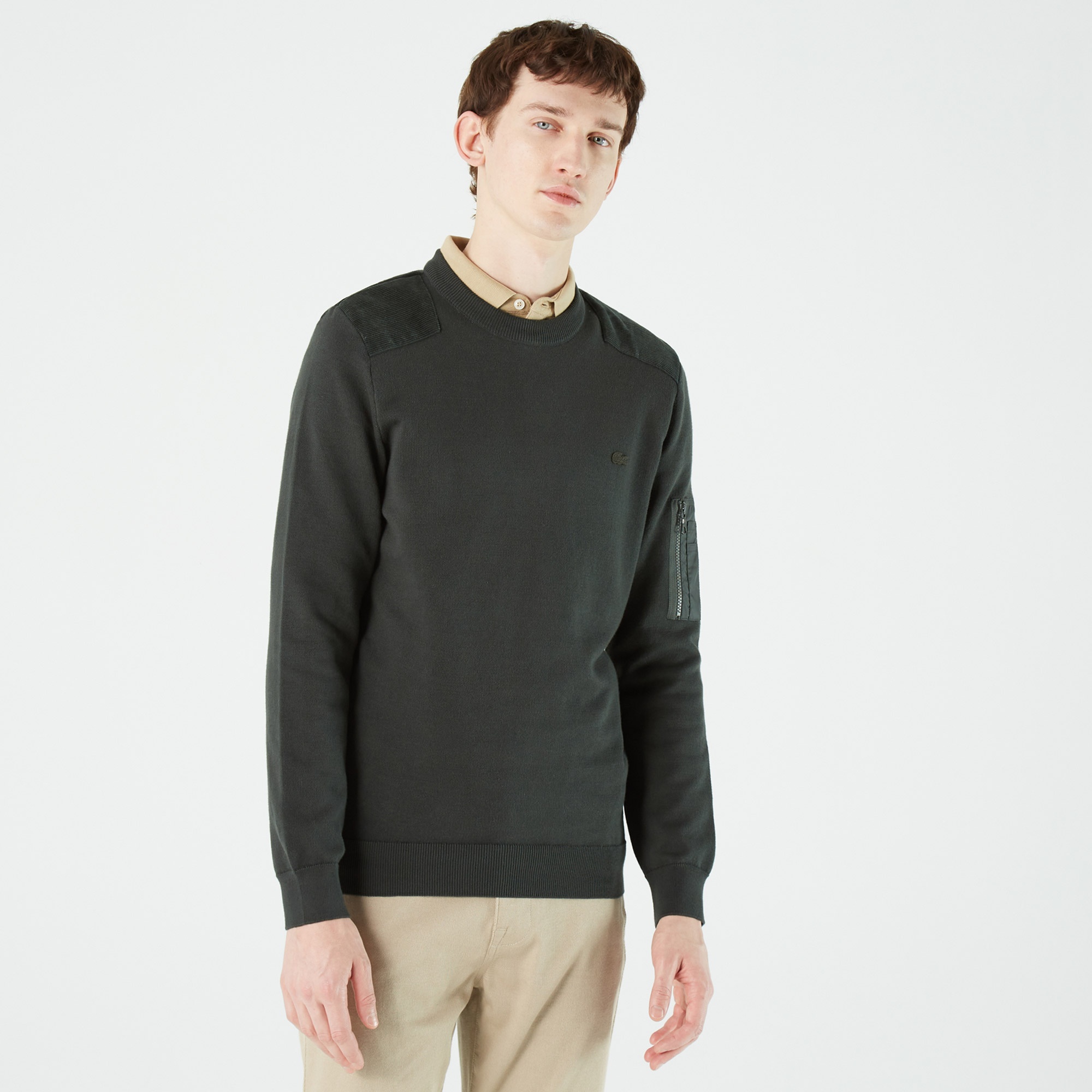 Lacoste Erkek Regular Fit Bisiklet Yaka Haki Kazak