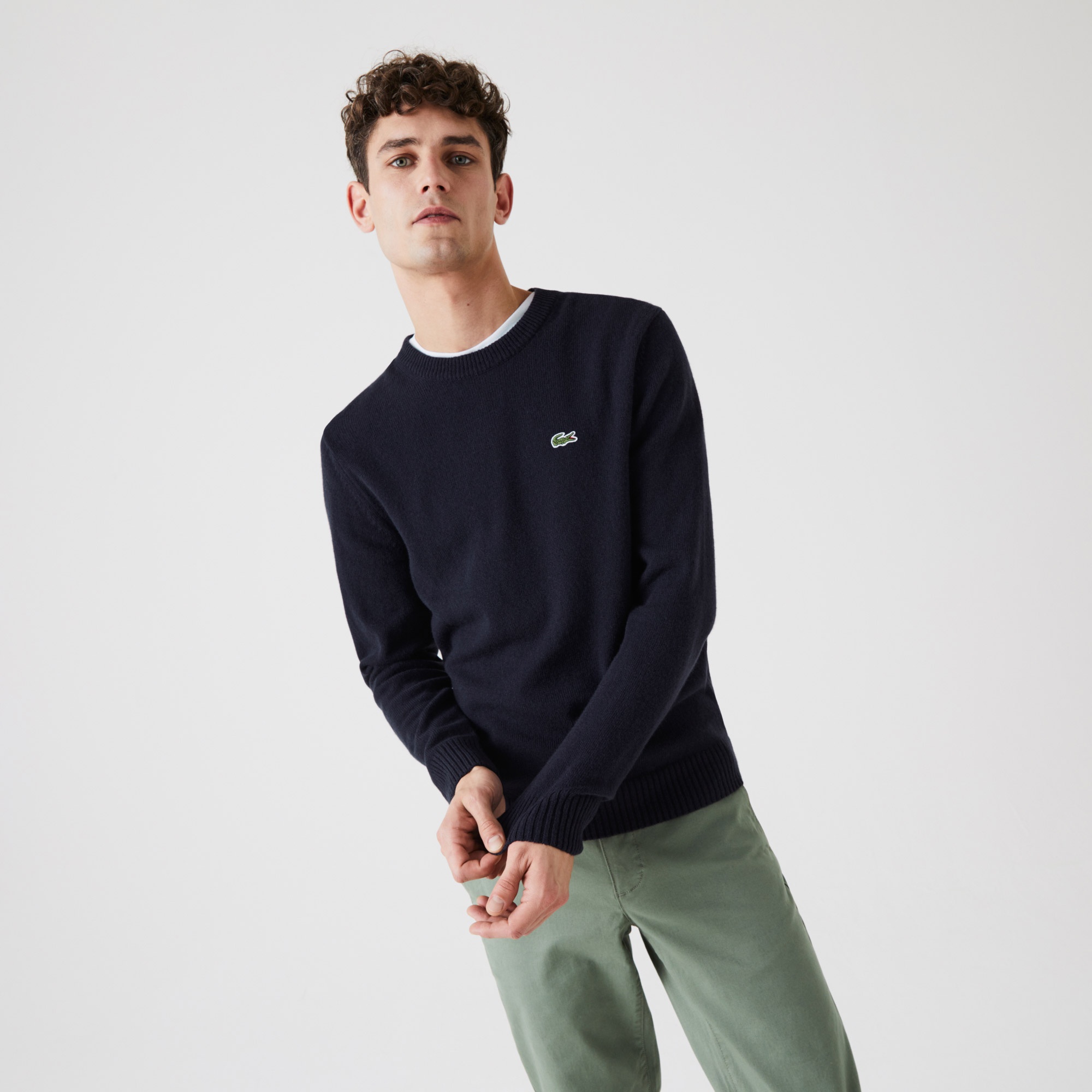 Lacoste Erkek Regular Fit Uzun Kollu Bisiklet Yaka Lacivert Triko