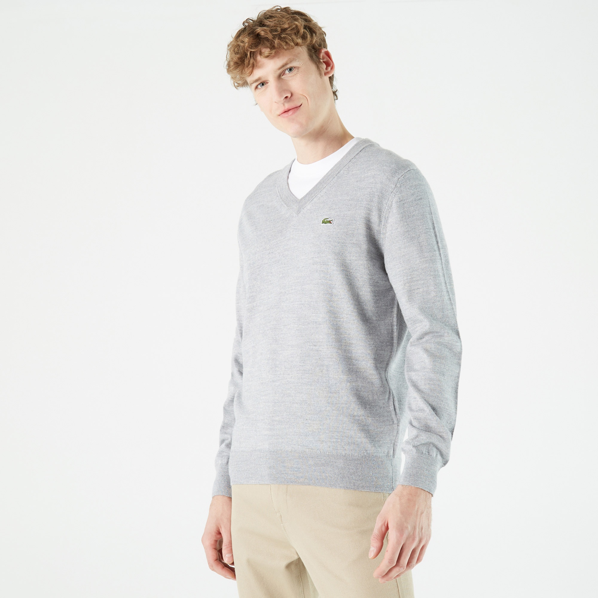 Lacoste Erkek Regular Fit V Yaka Gri Kazak