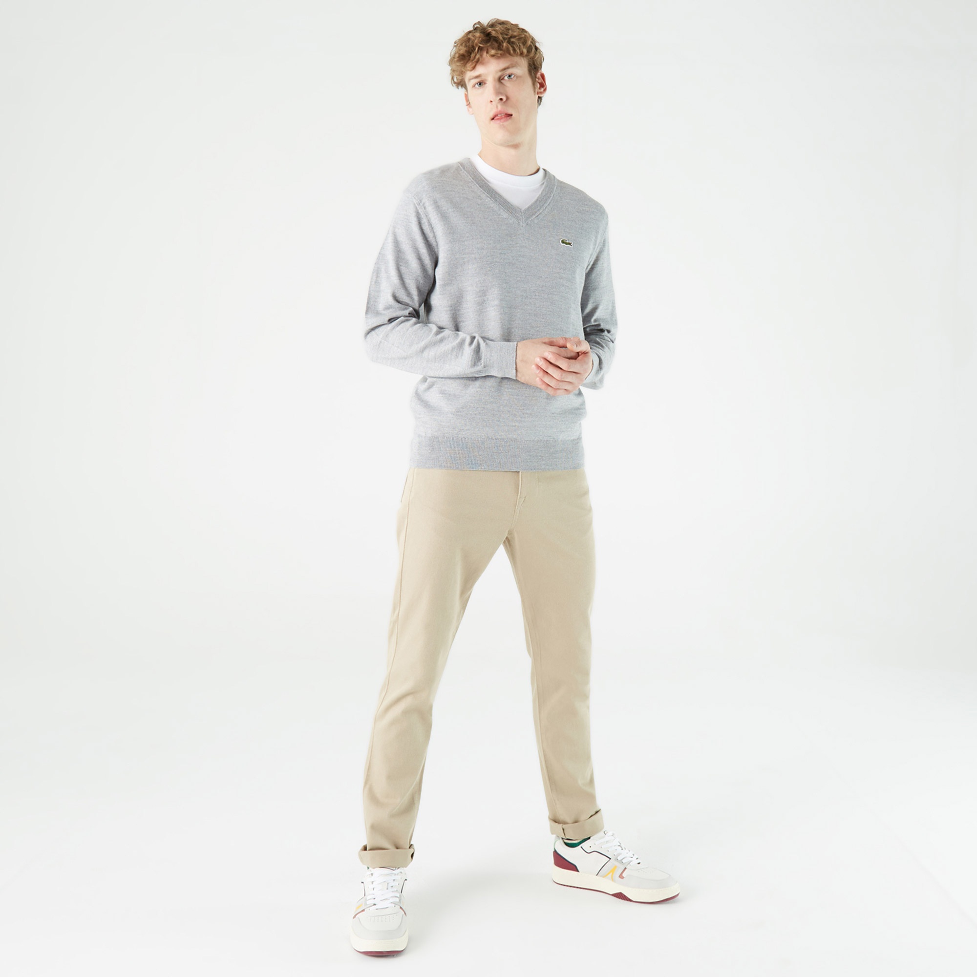 Lacoste Erkek Regular Fit V Yaka Gri Kazak