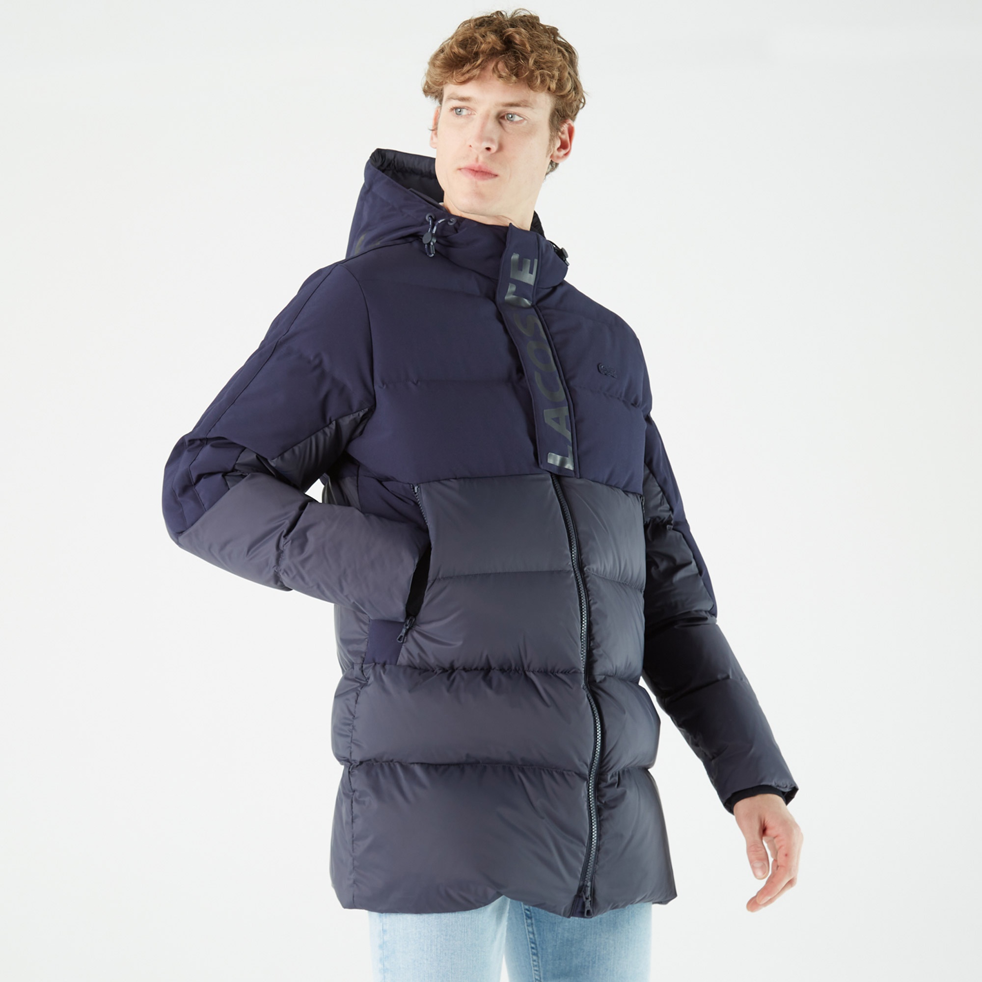 Lacoste Erkek Kapüşonlu Kapitone Lacivert Mont