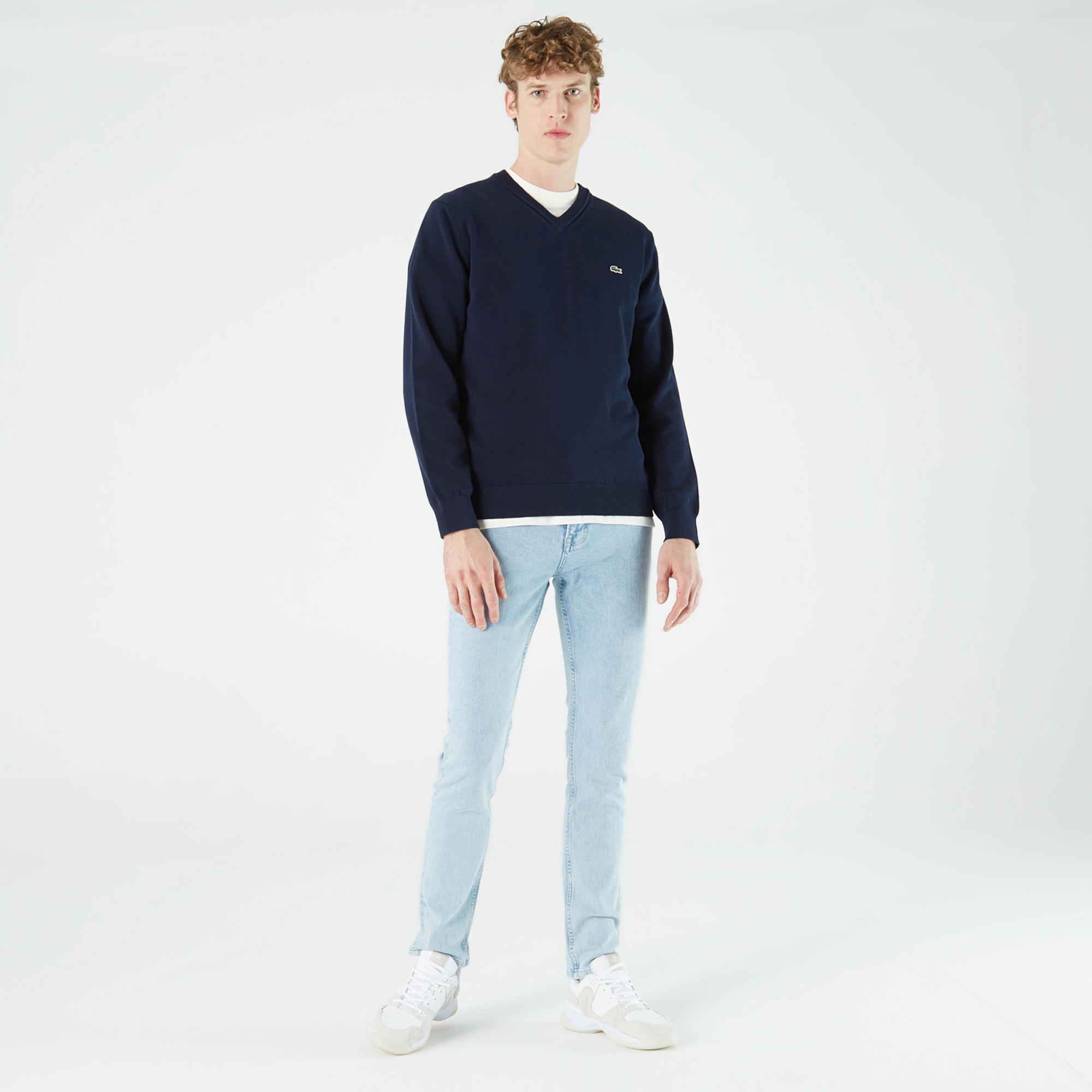 Lacoste Erkek Regular Fit V Yaka Lacivert Kazak