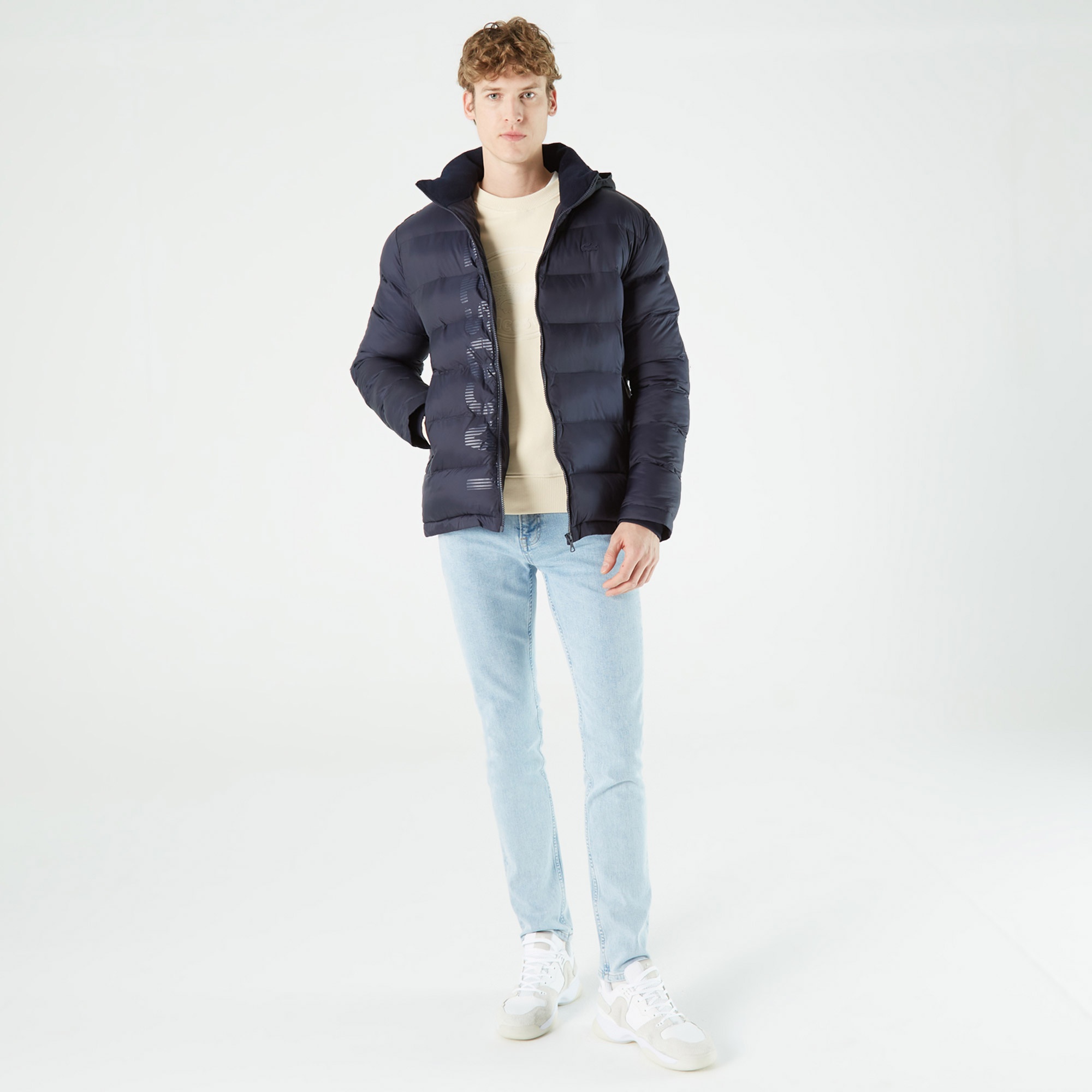 Lacoste Erkek Kapüşonlu Kapitone Gri Mont