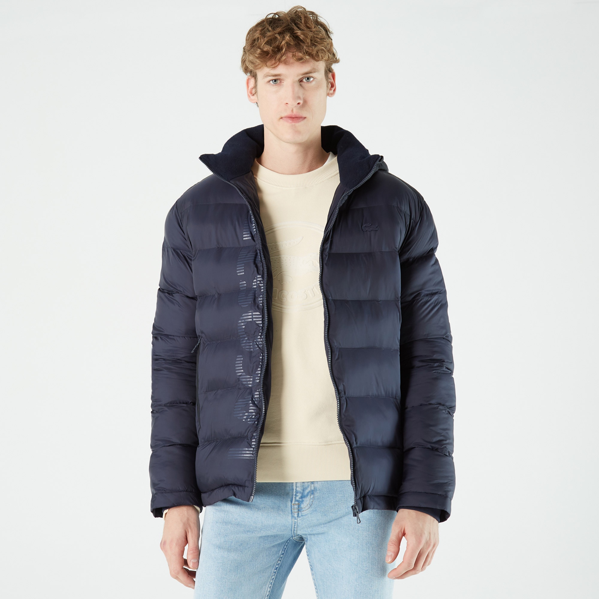 Lacoste Erkek Kapüşonlu Kapitone Gri Mont