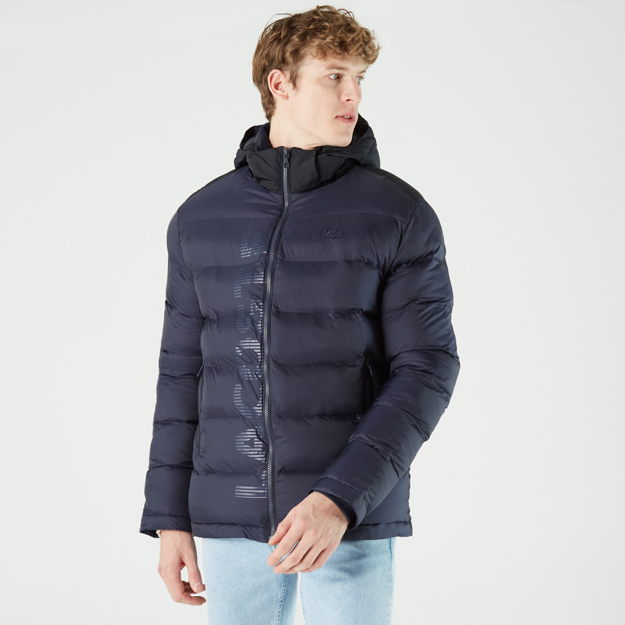 Lacoste Erkek Kapüşonlu Kapitone Gri Mont