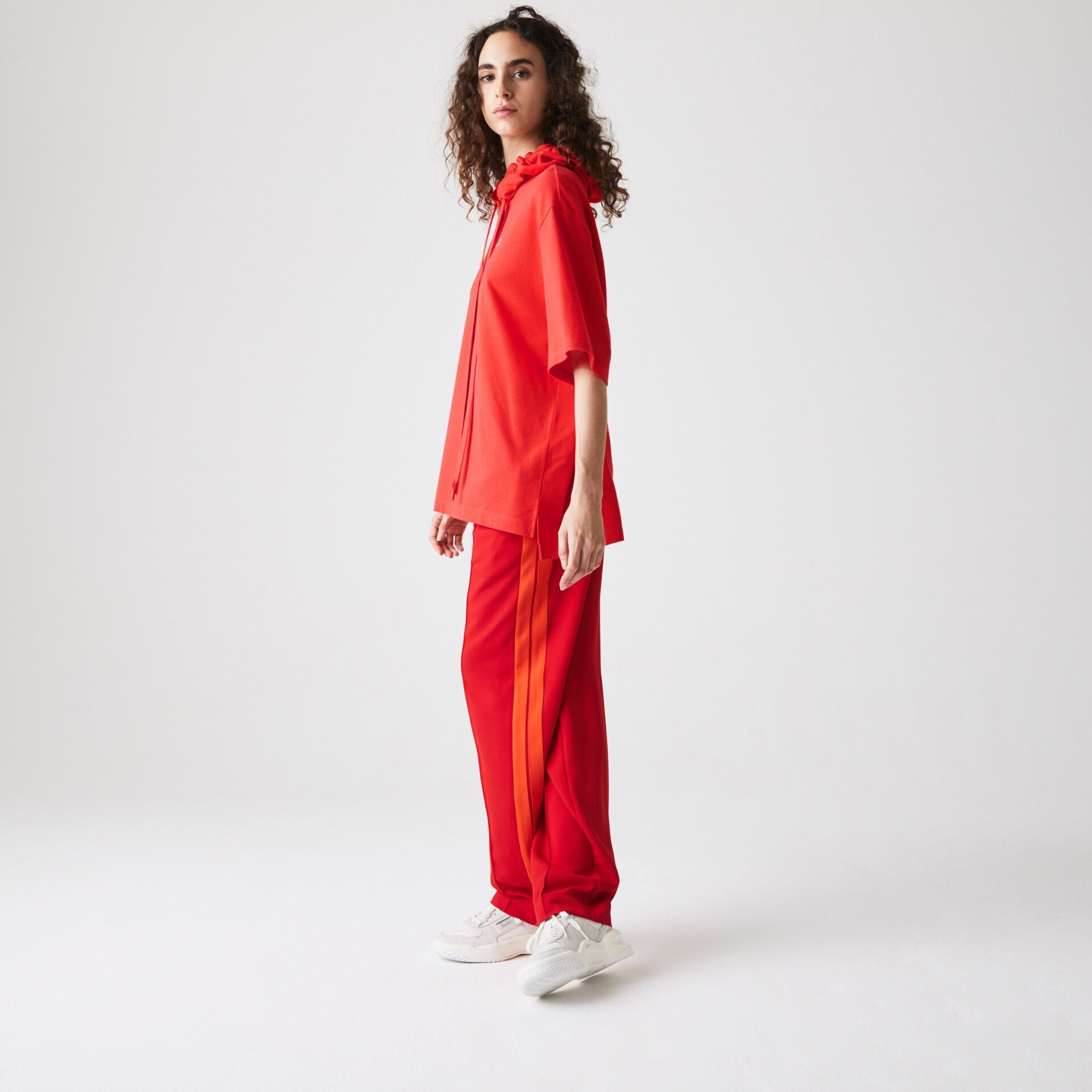 Lacoste L!ve Organik Pamuk Kadın Relaxed Fit Kapüşonlu Kırmızı Polo