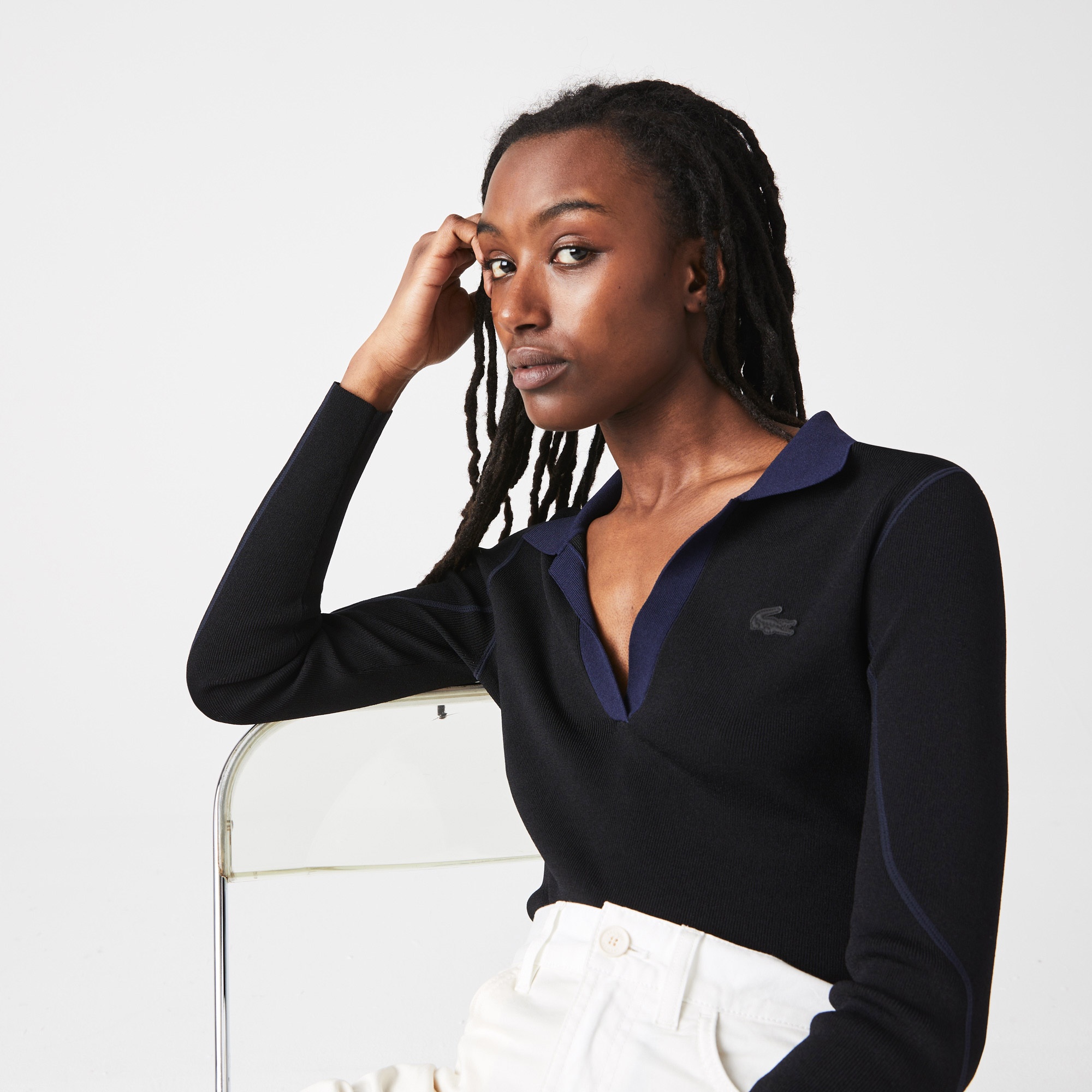 Lacoste Kadın Polo Yaka Siyah Kazak