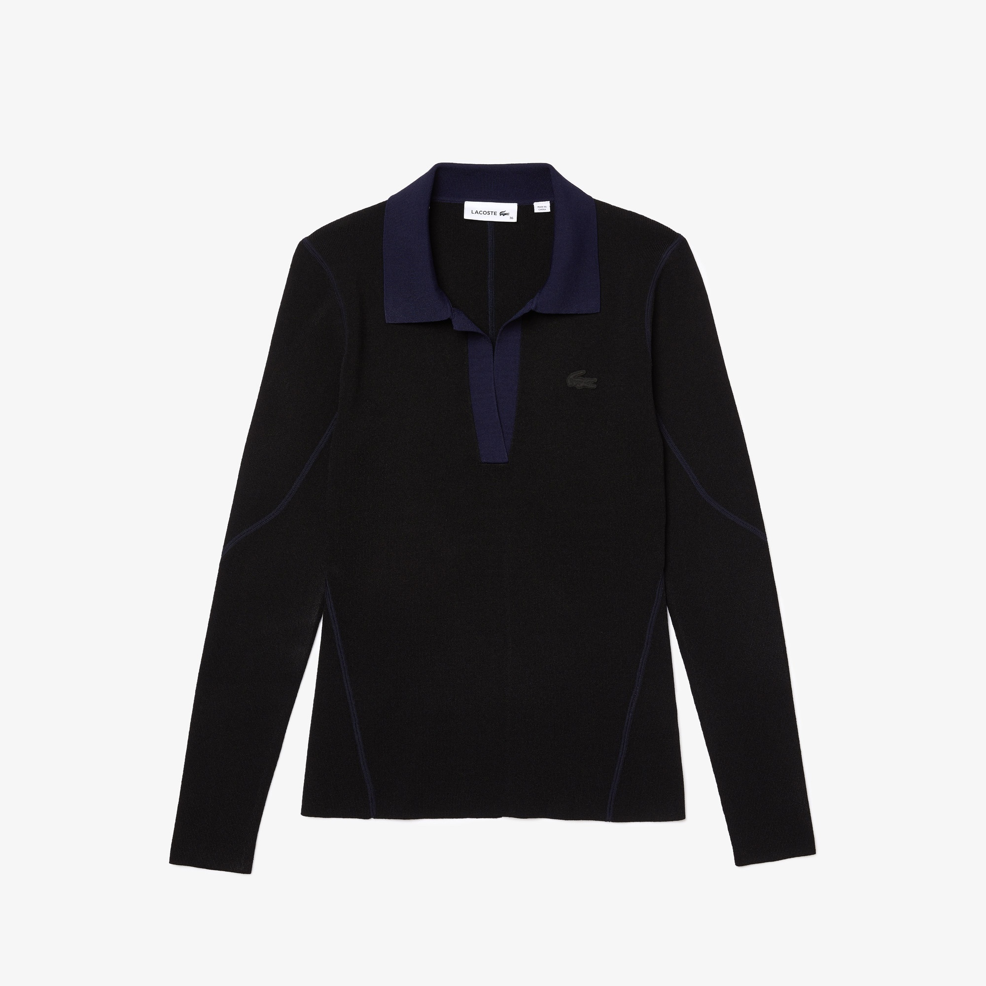 Lacoste Kadın Polo Yaka Siyah Kazak