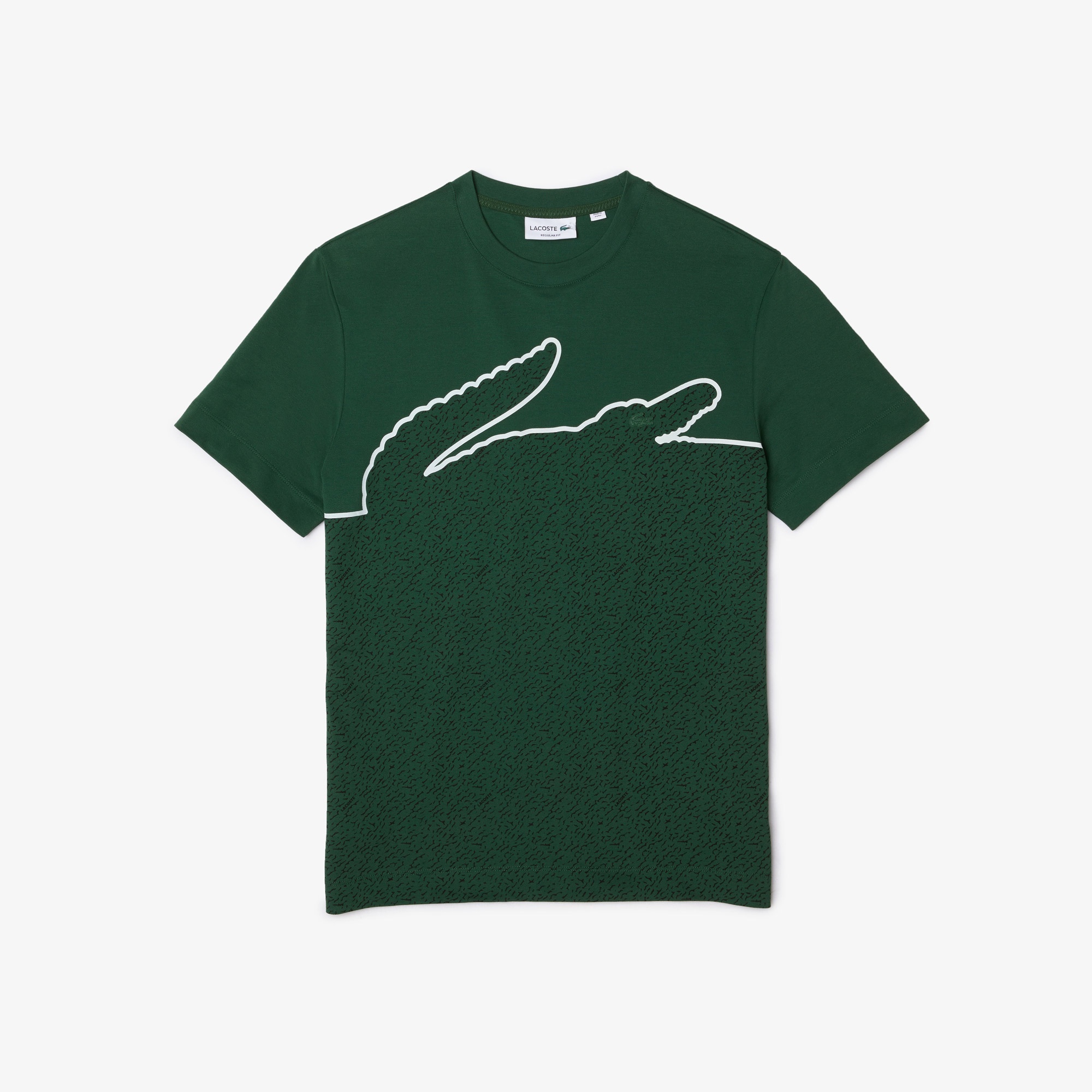 Lacoste Organik Pamuk Erkek Regular Fit Bisiklet Yaka Desenli Yeşil T-Shirt