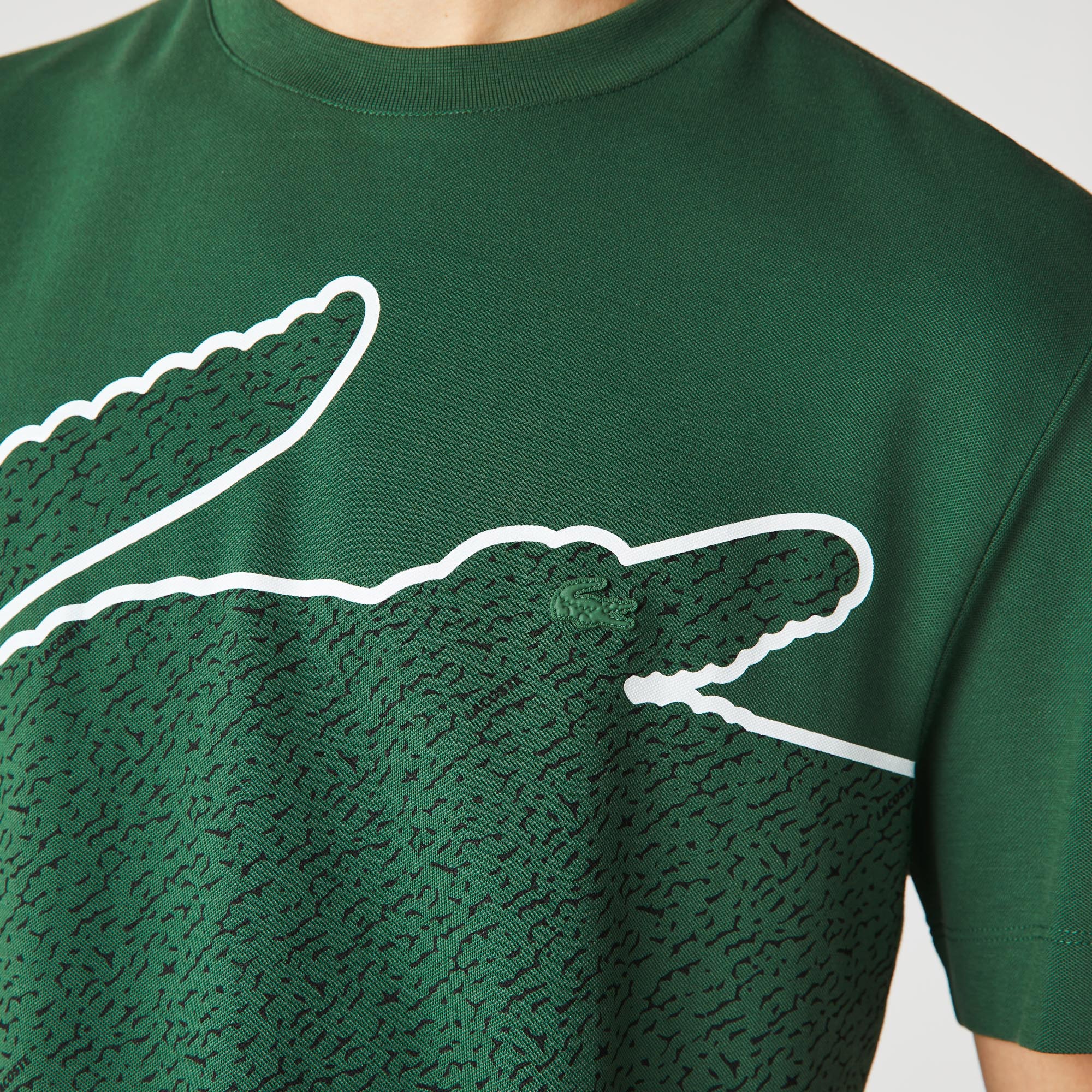 Lacoste Organik Pamuk Erkek Regular Fit Bisiklet Yaka Desenli Yeşil T-Shirt