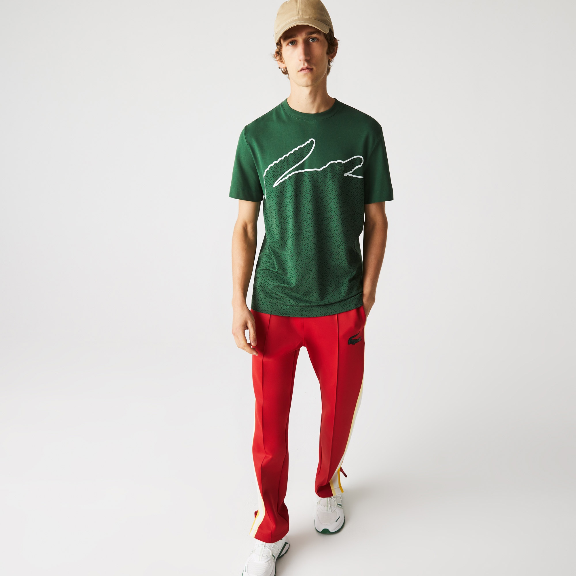 Lacoste Organik Pamuk Erkek Regular Fit Bisiklet Yaka Desenli Yeşil T-Shirt